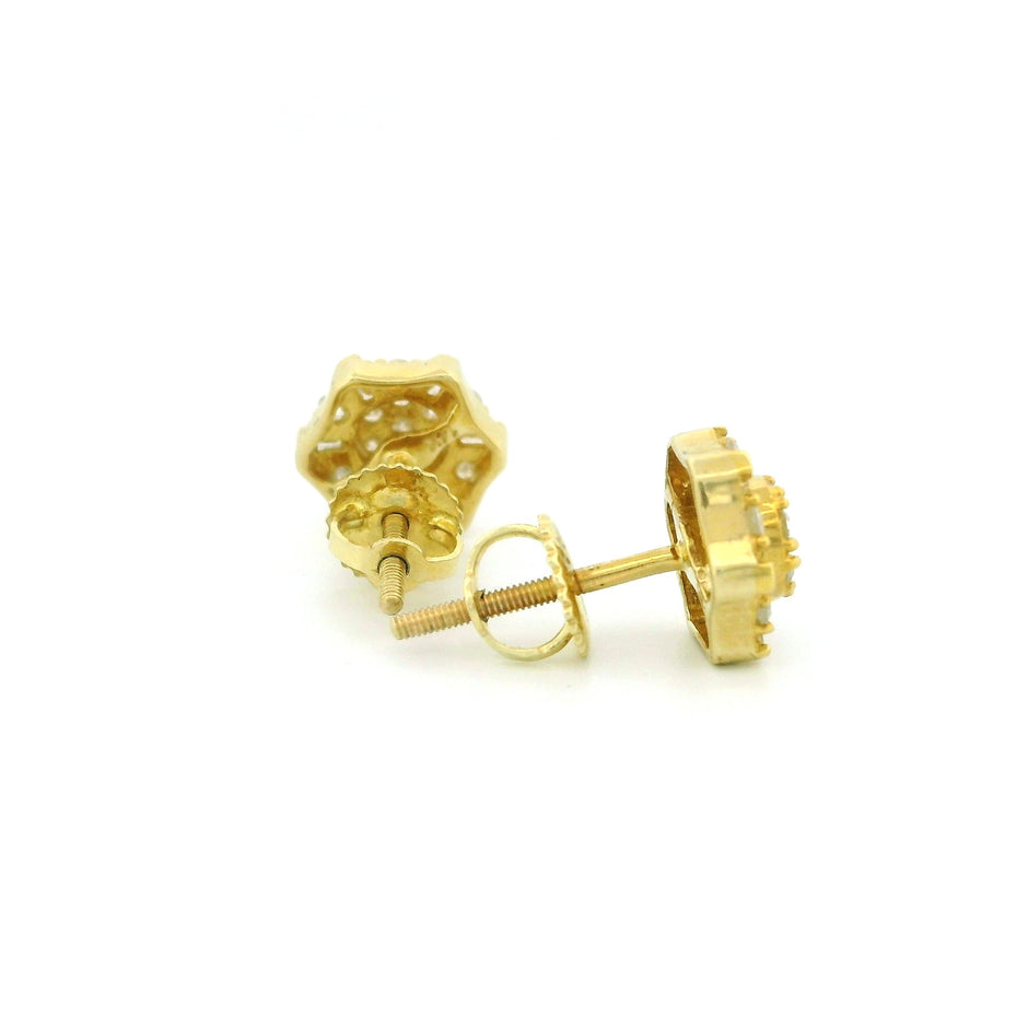 14k Yellow Gold Flower Diamond Stud Earrings
