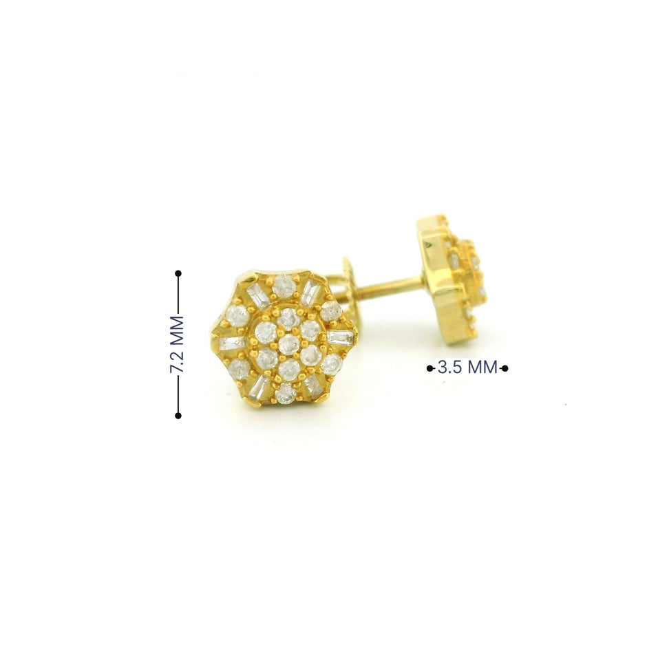 14k Yellow Gold Flower Diamond Stud Earrings