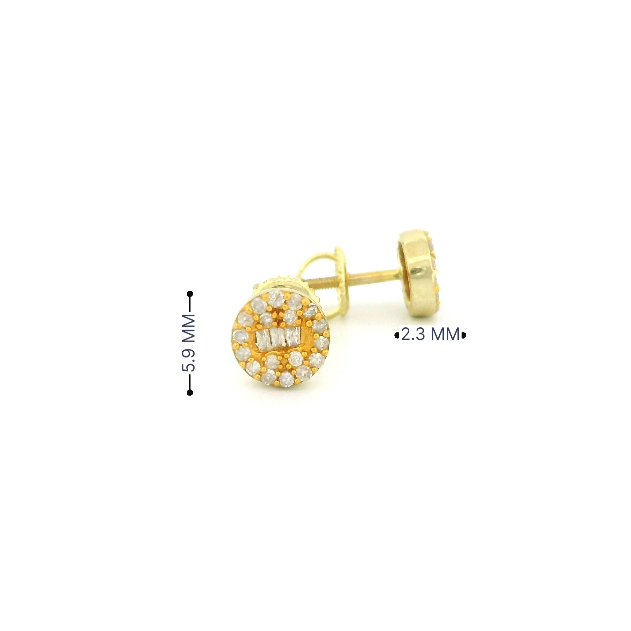 14k Yellow Gold Round Diamond Stud Earrings