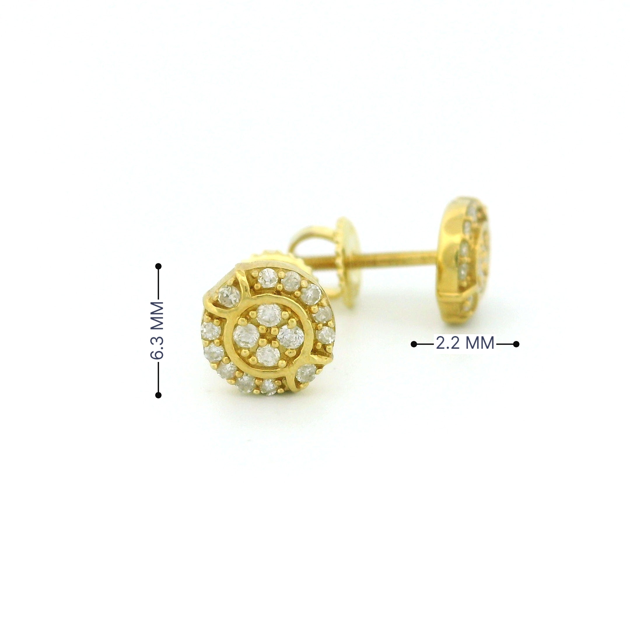 14k Yellow Gold Round Diamond Stud Earrings