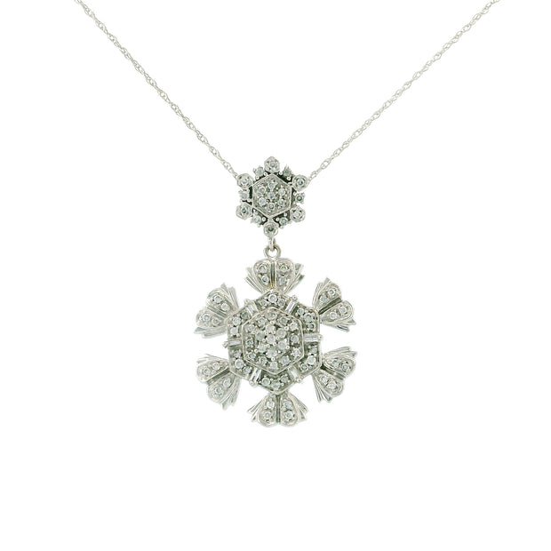 14k White Gold Hexagon Flower Charm Necklace