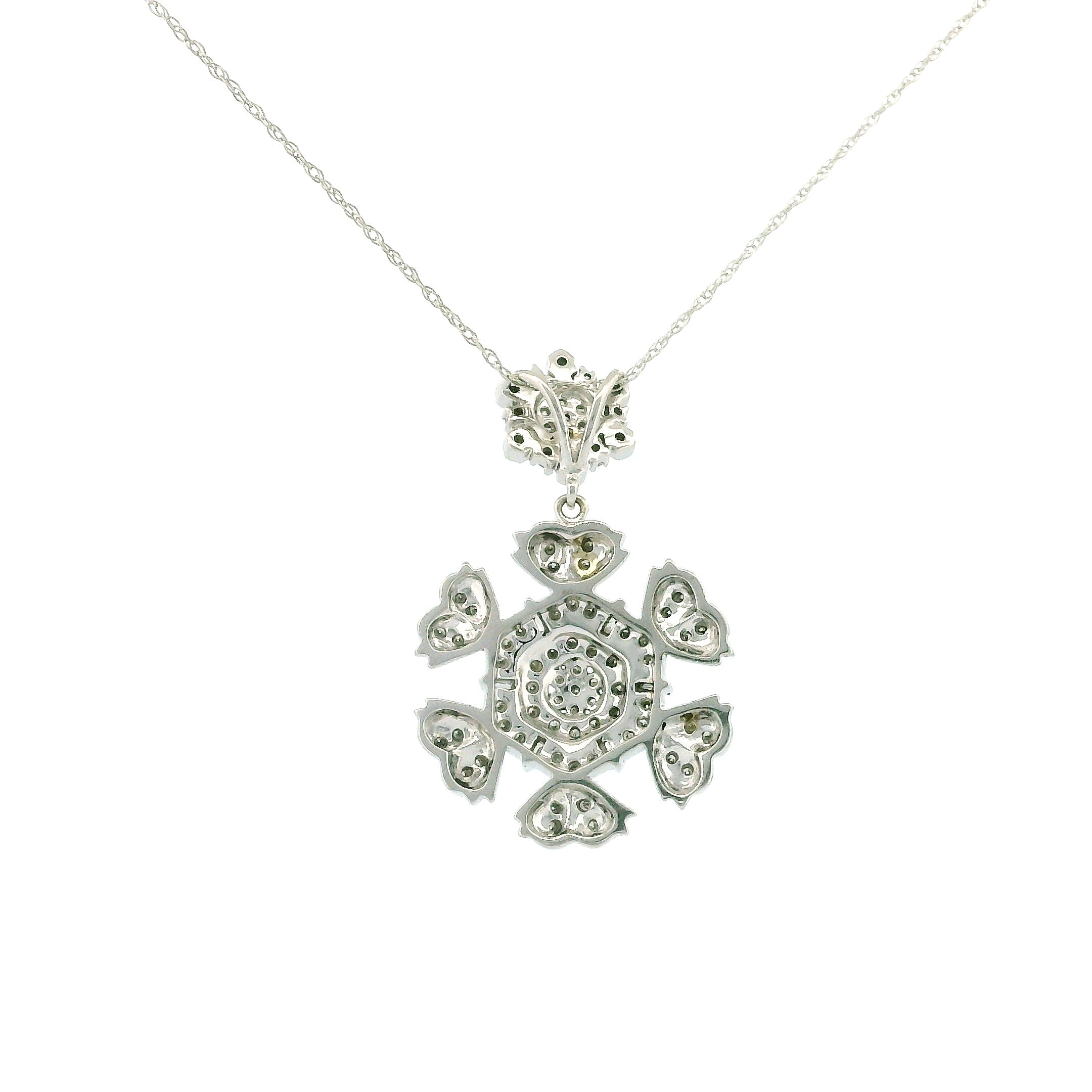 14k White Gold Hexagon Flower Charm Necklace
