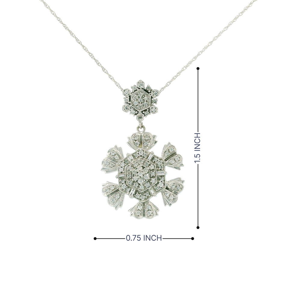 14k White Gold Hexagon Flower Charm Necklace