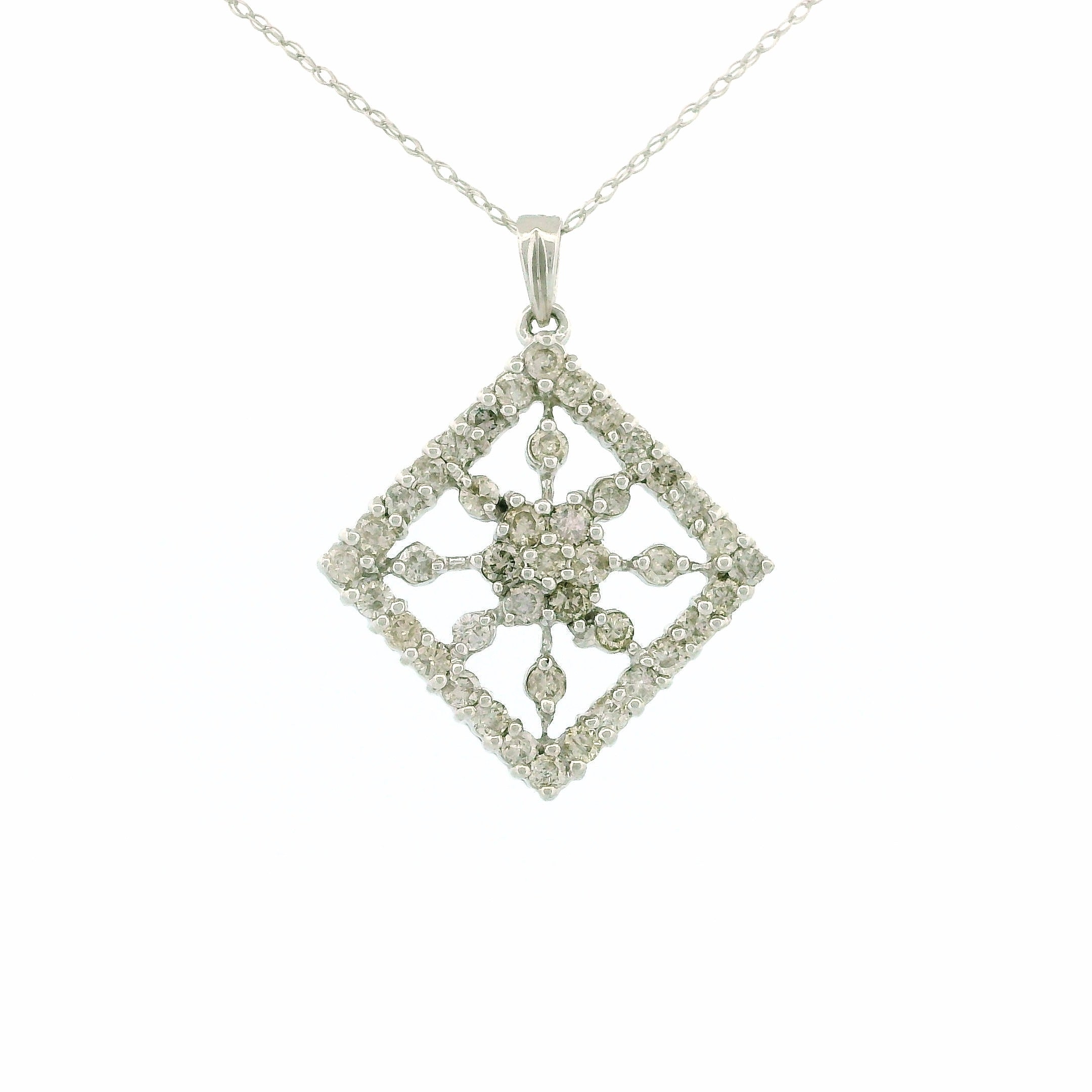 14k White Gold Sun-Inspired Rhombus Charm Necklace