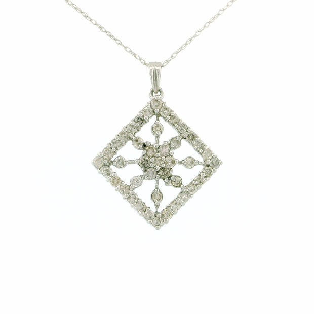 14k White Gold Sun-Inspired Rhombus Charm Necklace
