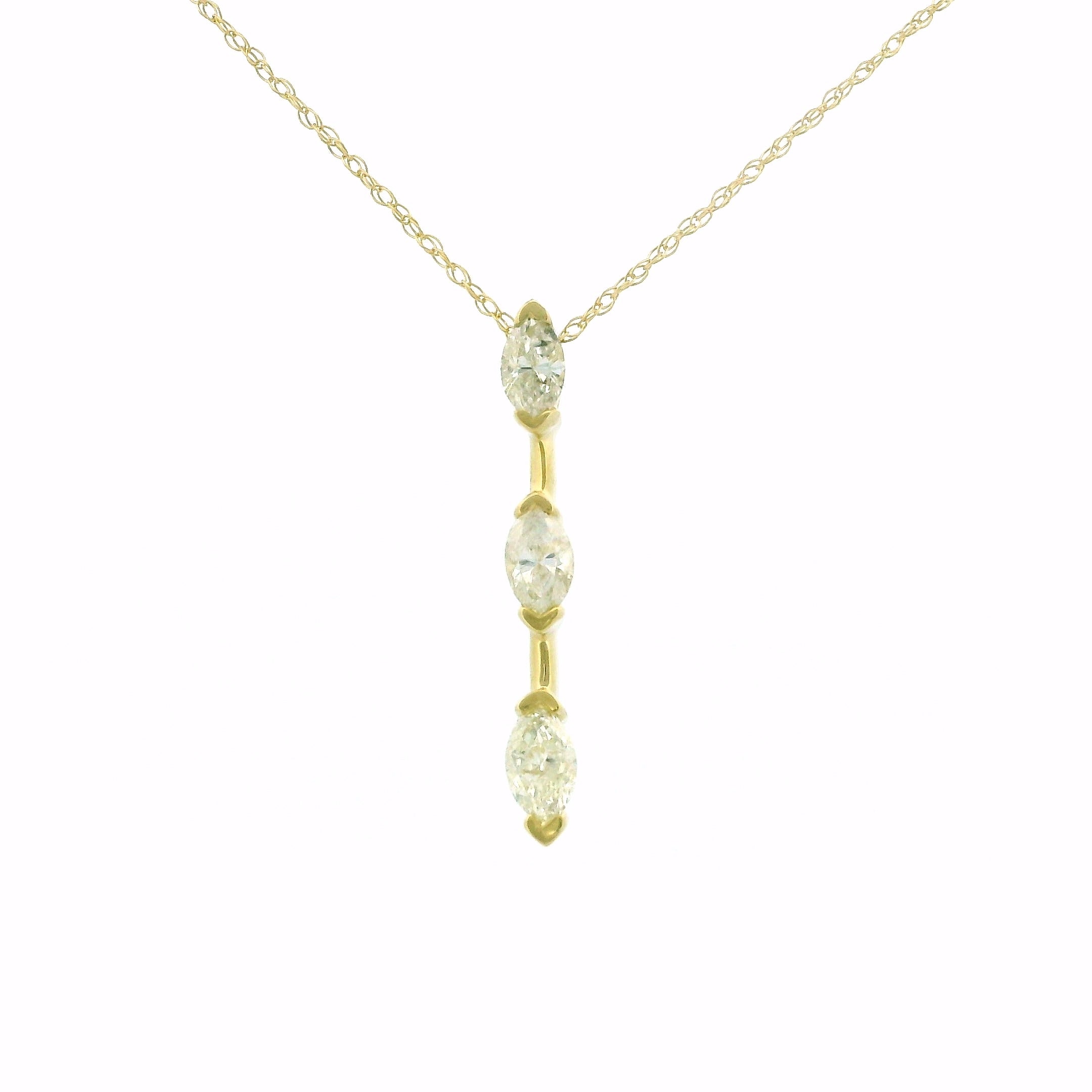 14k Yellow Gold Marquise Diamond Bar Necklace