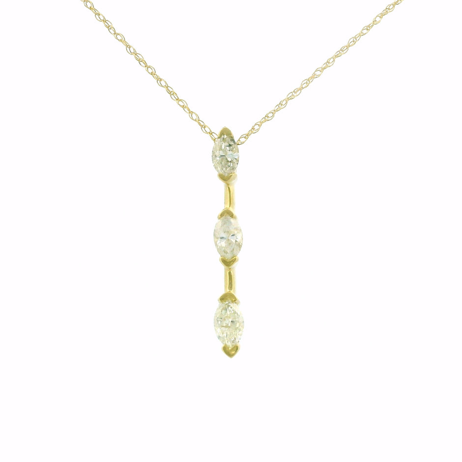 14k Yellow Gold Marquise Diamond Bar Necklace