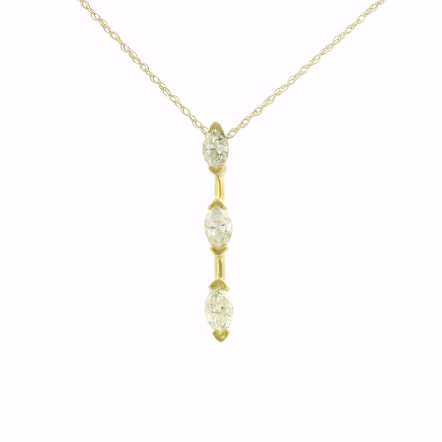 14k Yellow Gold Marquise Diamond Bar Necklace