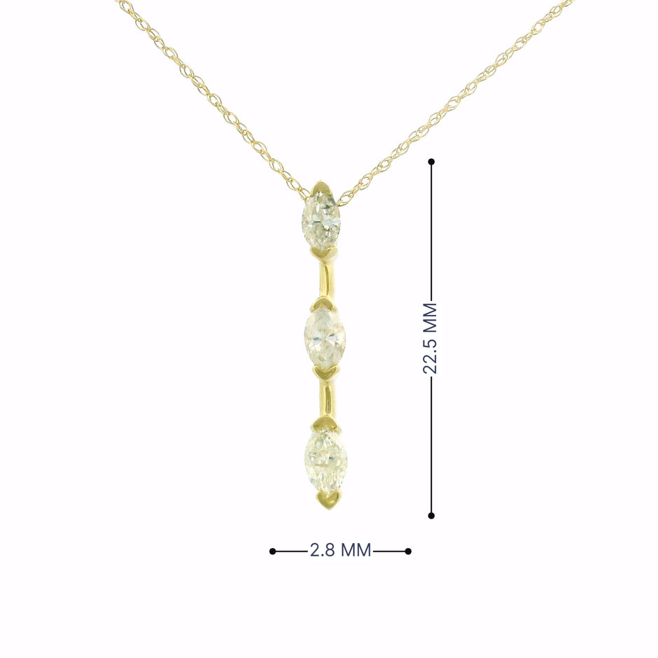 14k Yellow Gold Marquise Diamond Bar Necklace