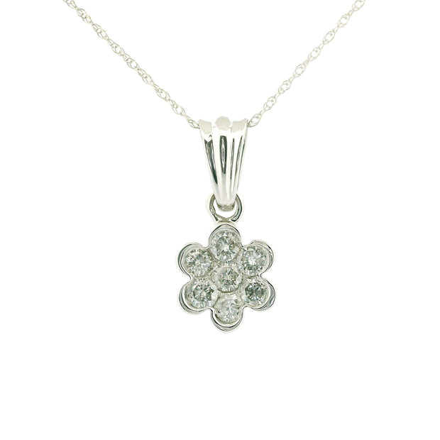 10k White Gold Diamond Flower Necklace