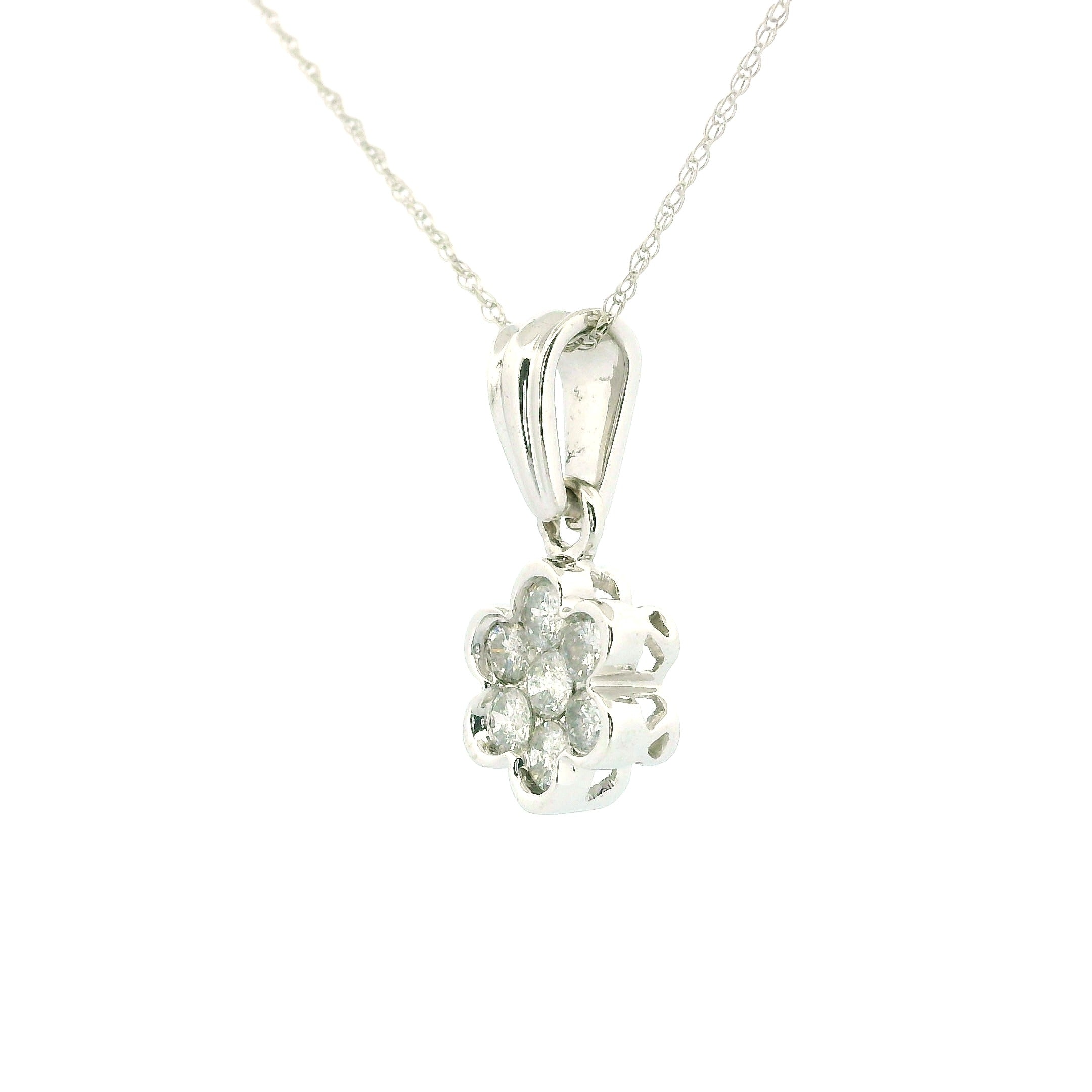 10k White Gold Diamond Flower Necklace