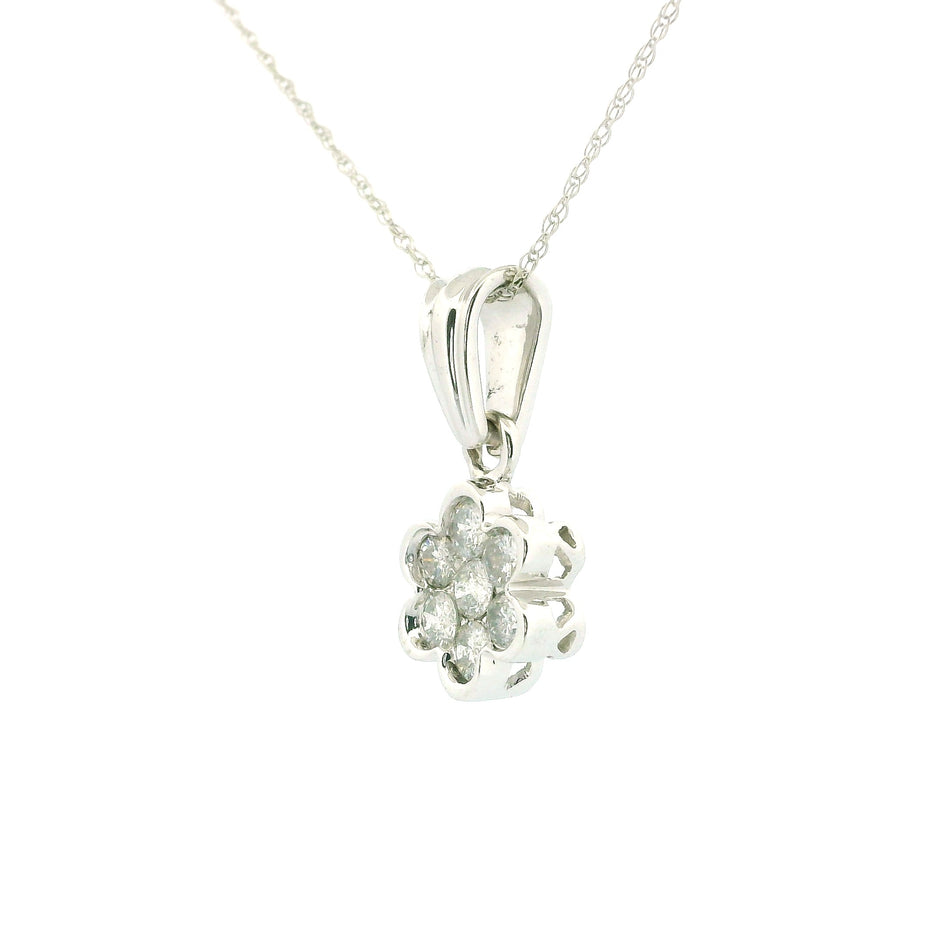 10k White Gold Diamond Flower Necklace