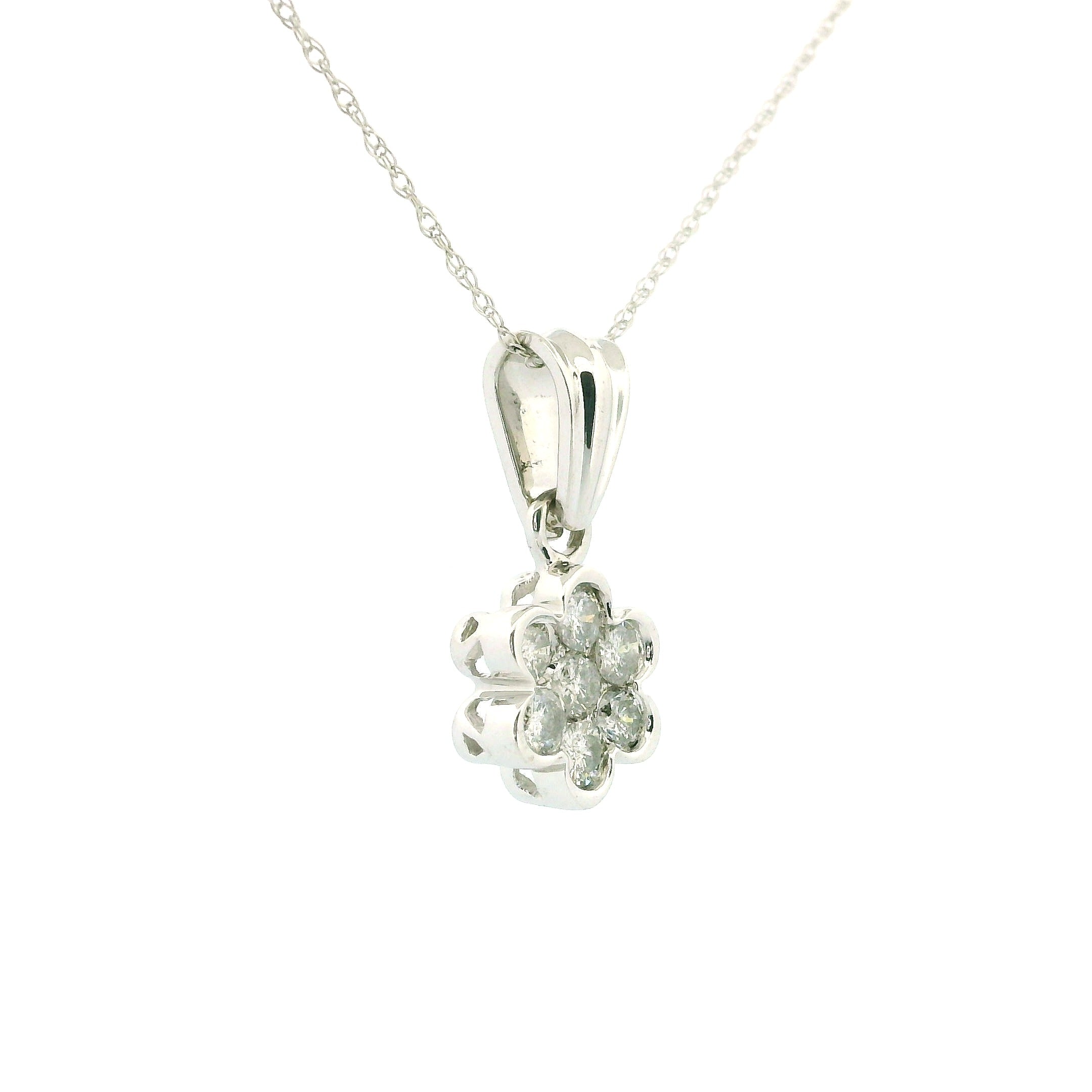 10k White Gold Diamond Flower Necklace