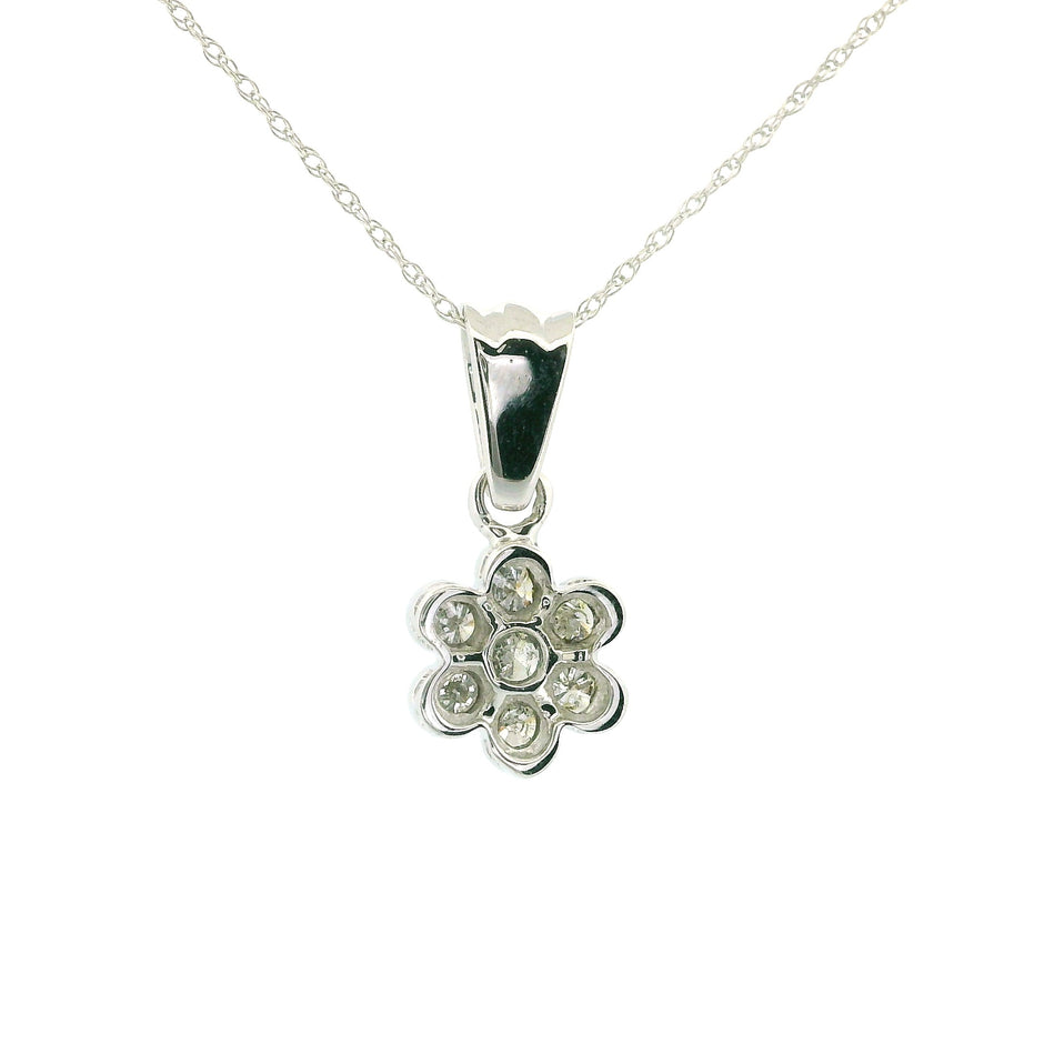 10k White Gold Diamond Flower Necklace