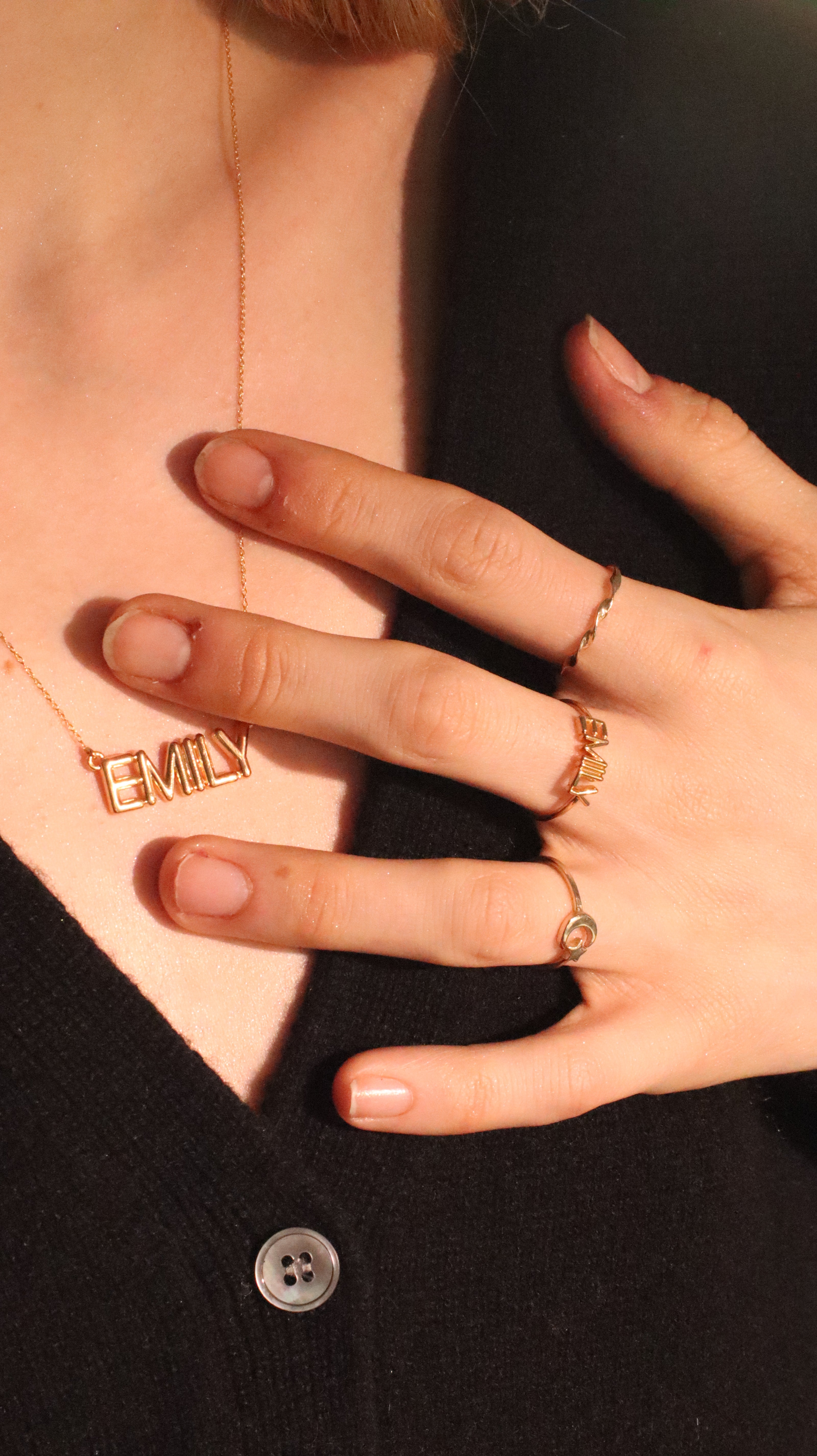 Minimalist Solid Gold Dainty Crescent Moon & Star Gold Stacking Band Ring
