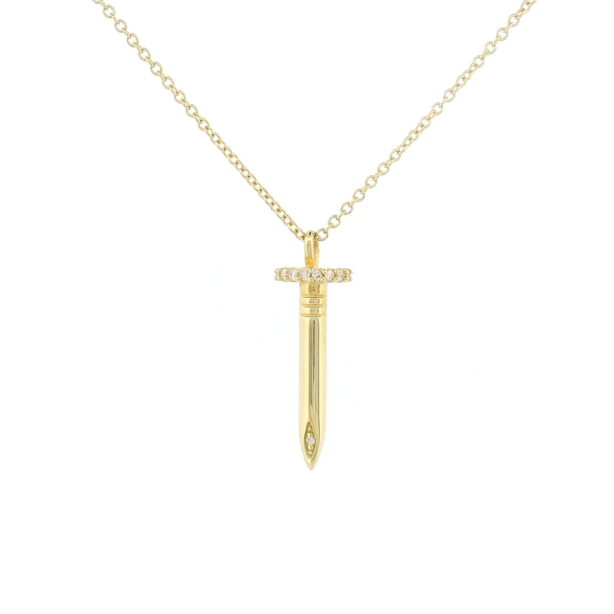 14K Gold Nail Diamond Necklace – Minimalist Dainty Pendant, Solid Gold Fine Jewelry, Everyday Luxury Gift for Her