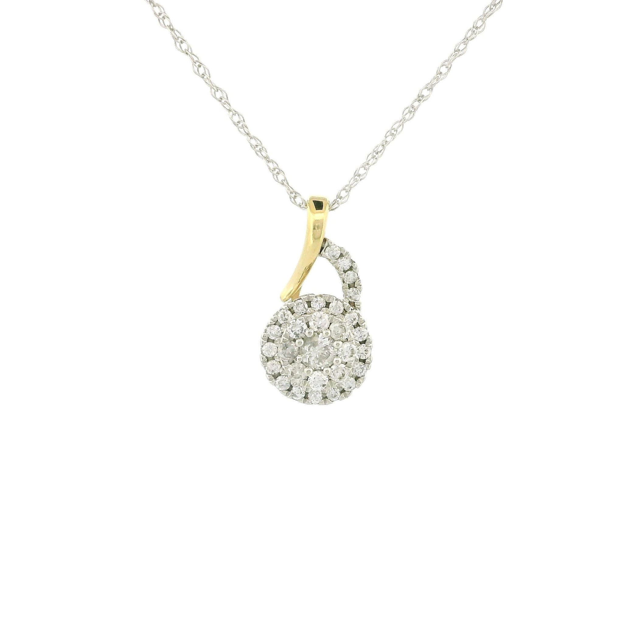 14K White & Yellow Gold Cluster Diamond Necklace – Dainty Natural Diamond Pendant, Solitaire-Style Fine Jewelry Gift for Her