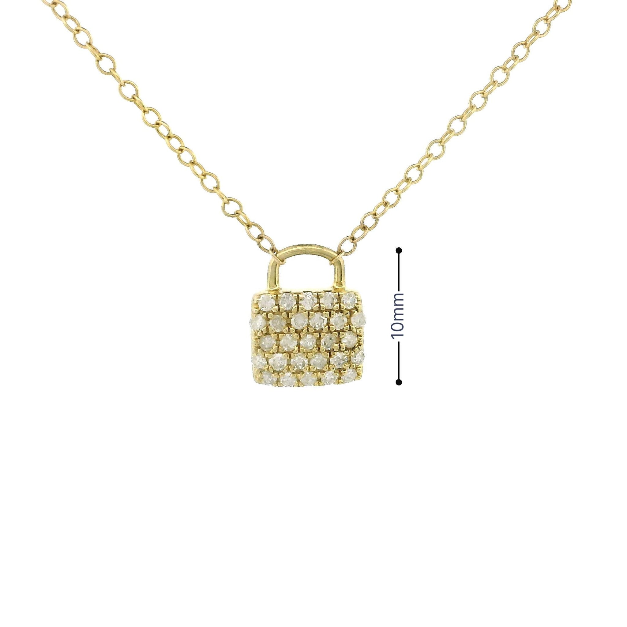 10K Yellow Gold Diamond Lock Gold Necklace – Dainty Natural Diamond Pendant, Minimalist Padlock Necklace, Unique Gift for Her