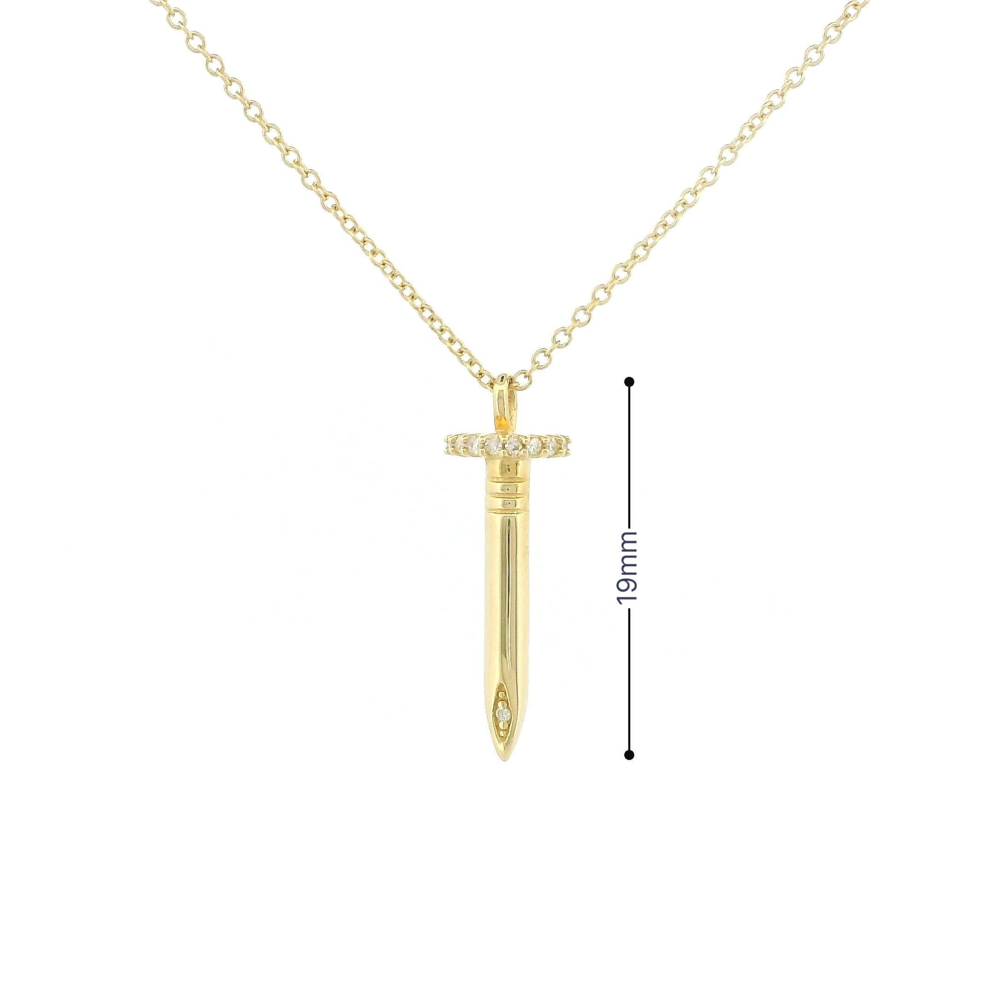 14K Gold Nail Diamond Necklace – Minimalist Dainty Pendant, Solid Gold Fine Jewelry, Everyday Luxury Gift for Her