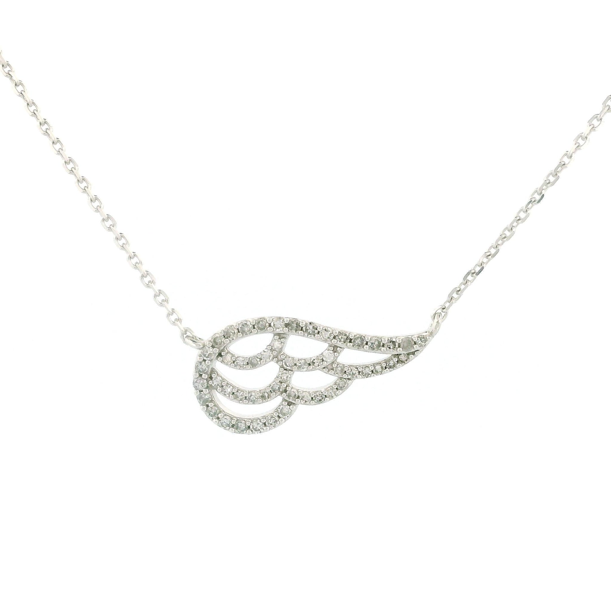 10K White Gold Angel Wing Diamond Necklace – Dainty Natural Diamond Pendant, Minimalist Jewelry, Guardian Angel Gift for Her