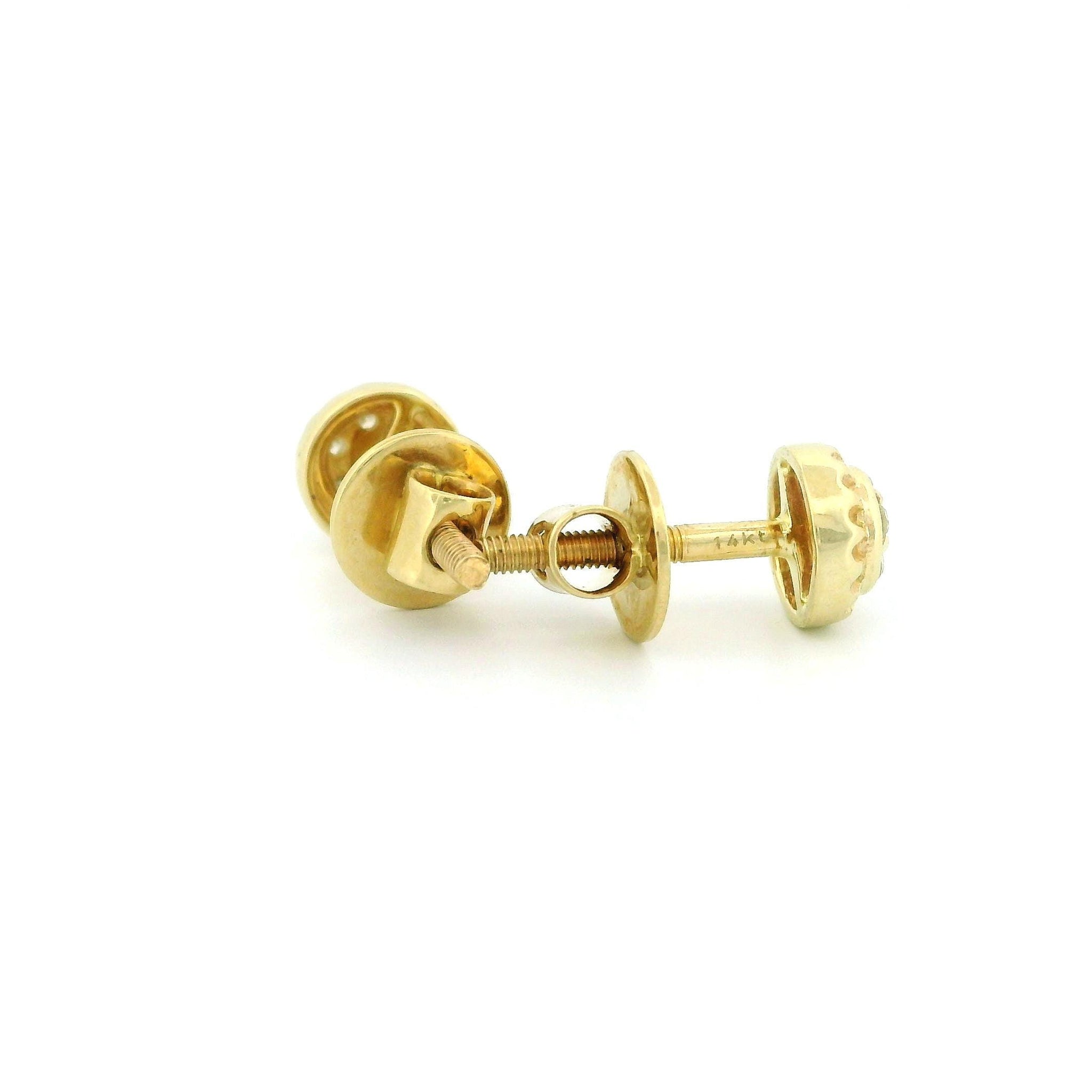 14k Yellow Gold Diamond Stud Earrings, Tiny Round Natural Diamonds, Real Gold Dainty Studs, Minimalist Fine Jewelry Gift for Her