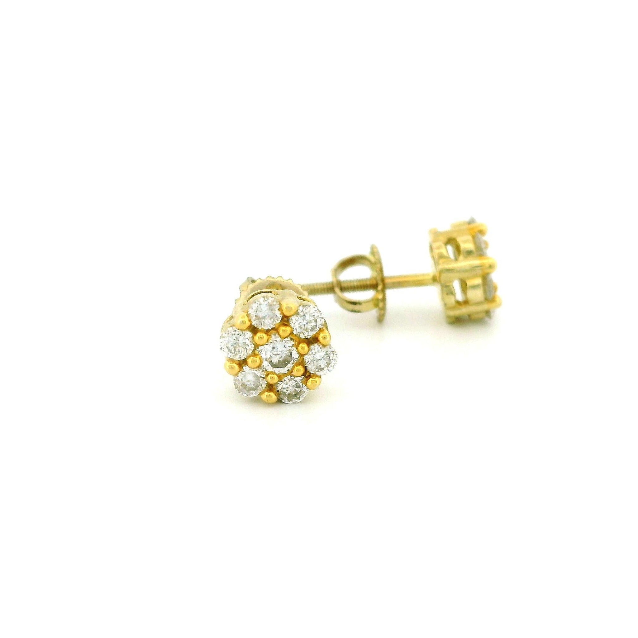 14k Yellow Gold Diamond Flower Stud Earrings, Natural Round Diamond Cluster, Dainty Real Gold Studs, Minimalist Fine Jewelry Gift