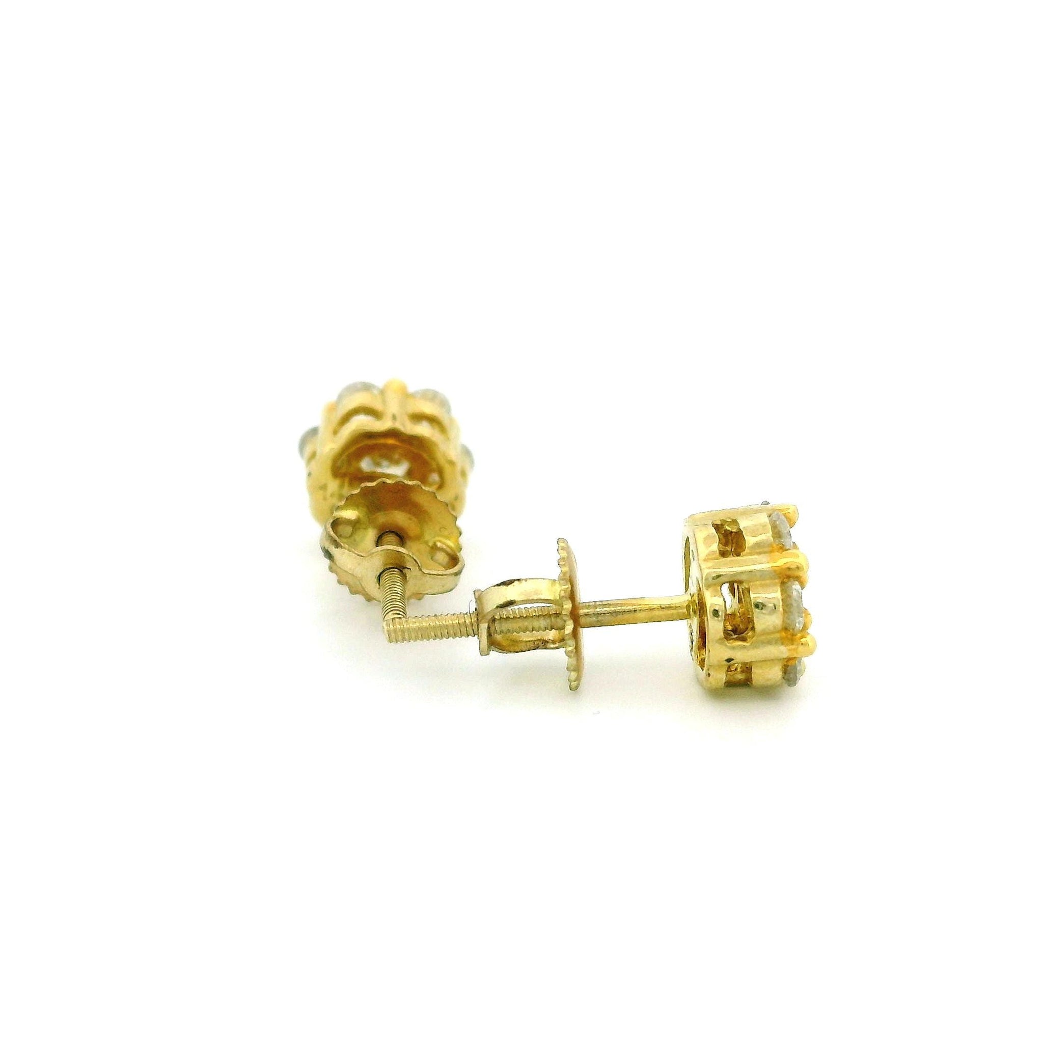 14k Yellow Gold Diamond Flower Stud Earrings, Natural Round Diamond Cluster, Dainty Real Gold Studs, Minimalist Fine Jewelry Gift