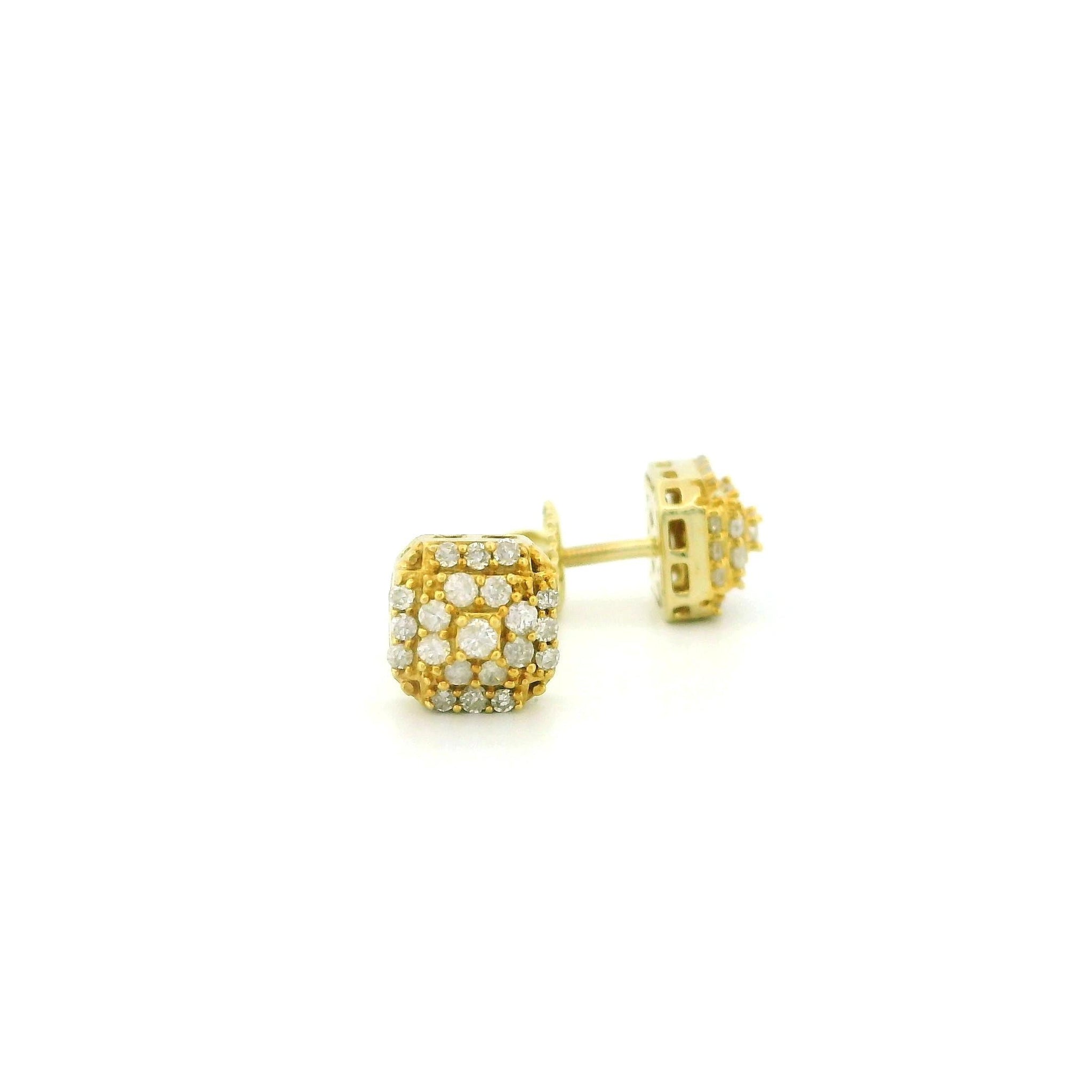 14k Yellow Gold Square Diamond Stud Earrings, Double Layer Raised Design, Tiny Square Natural Diamonds, Dainty Real Gold Gift