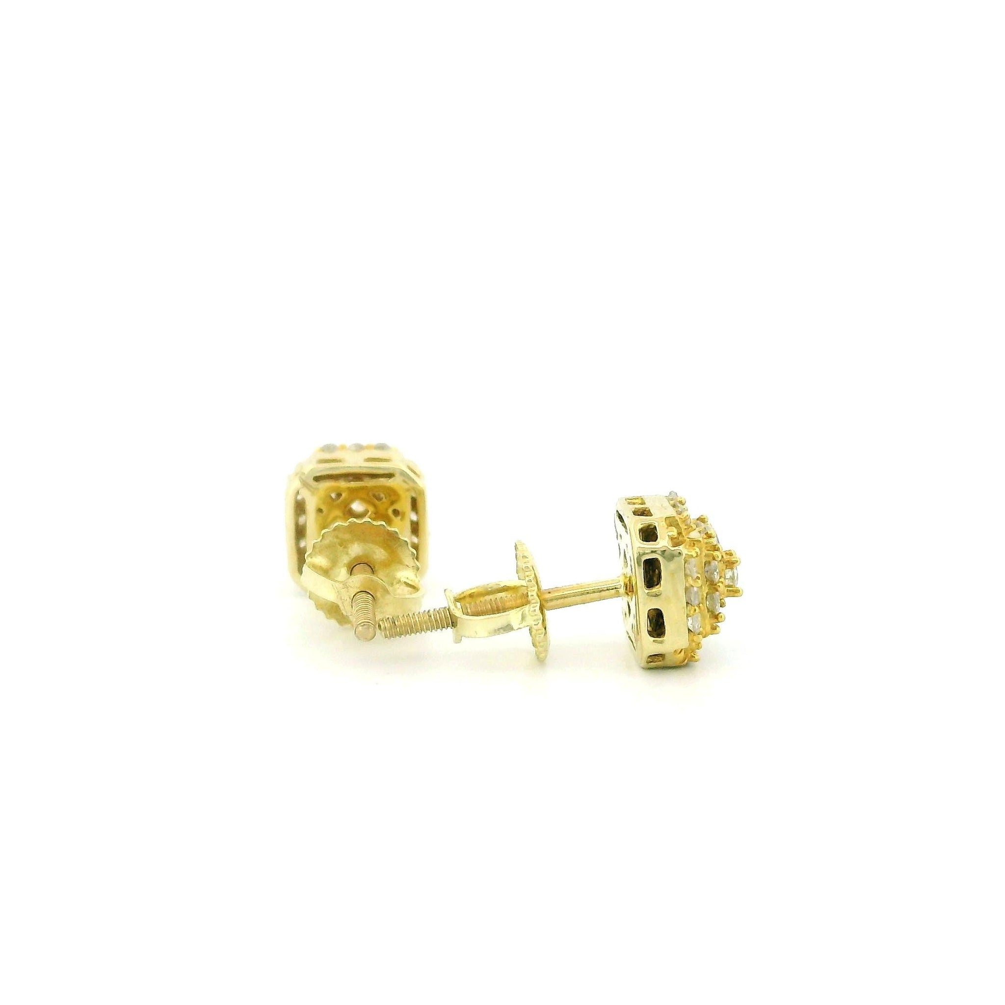 14k Yellow Gold Square Diamond Stud Earrings, Double Layer Raised Design, Tiny Square Natural Diamonds, Dainty Real Gold Gift