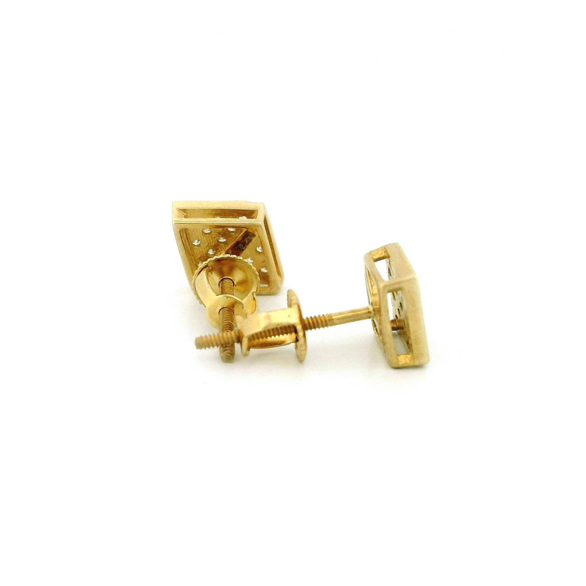 14k Yellow Gold Geometric Diamond Stud Earrings, Tiny Round Natural Diamonds, Dainty Real Gold Earrings, Modern Fine Jewelry Gift