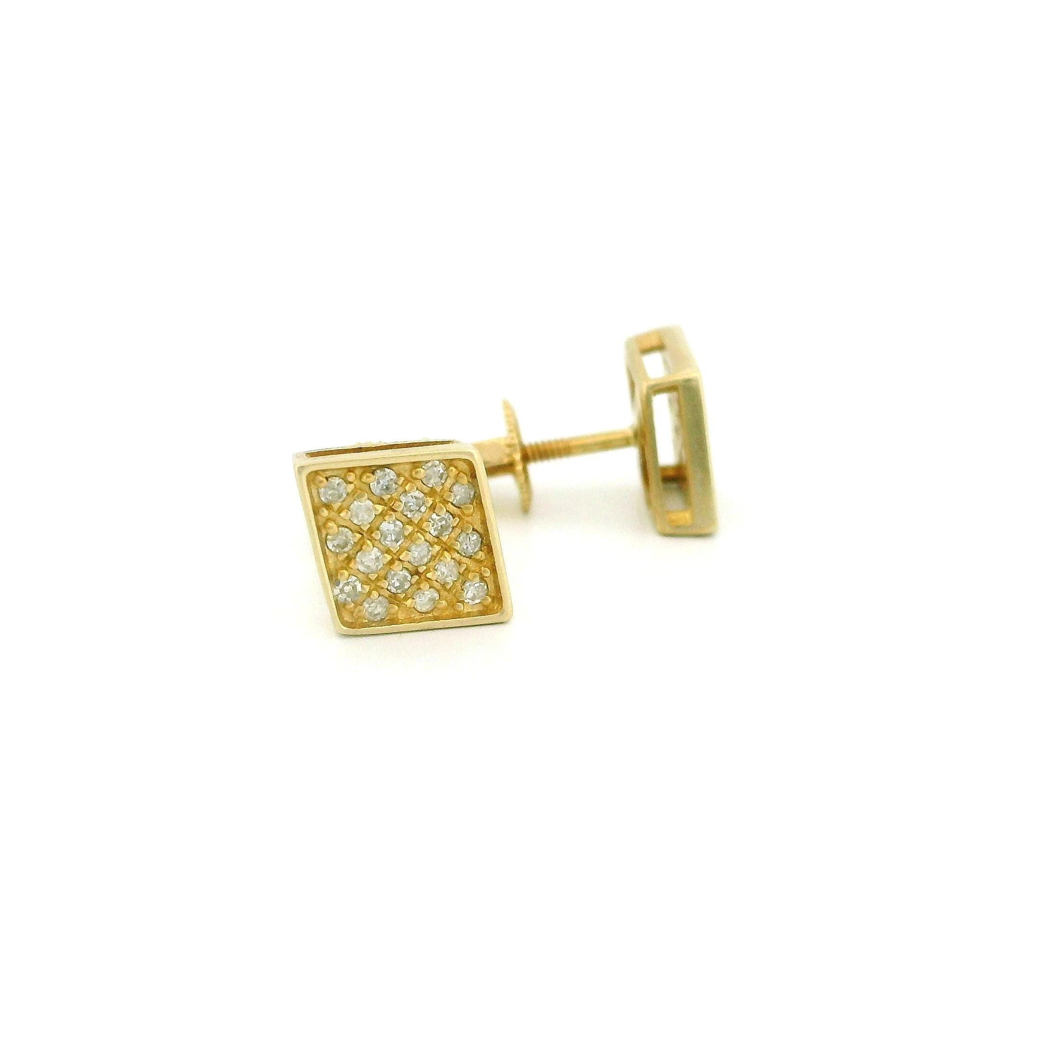 14k Yellow Gold Geometric Diamond Stud Earrings, Tiny Round Natural Diamonds, Dainty Real Gold Earrings, Modern Fine Jewelry Gift