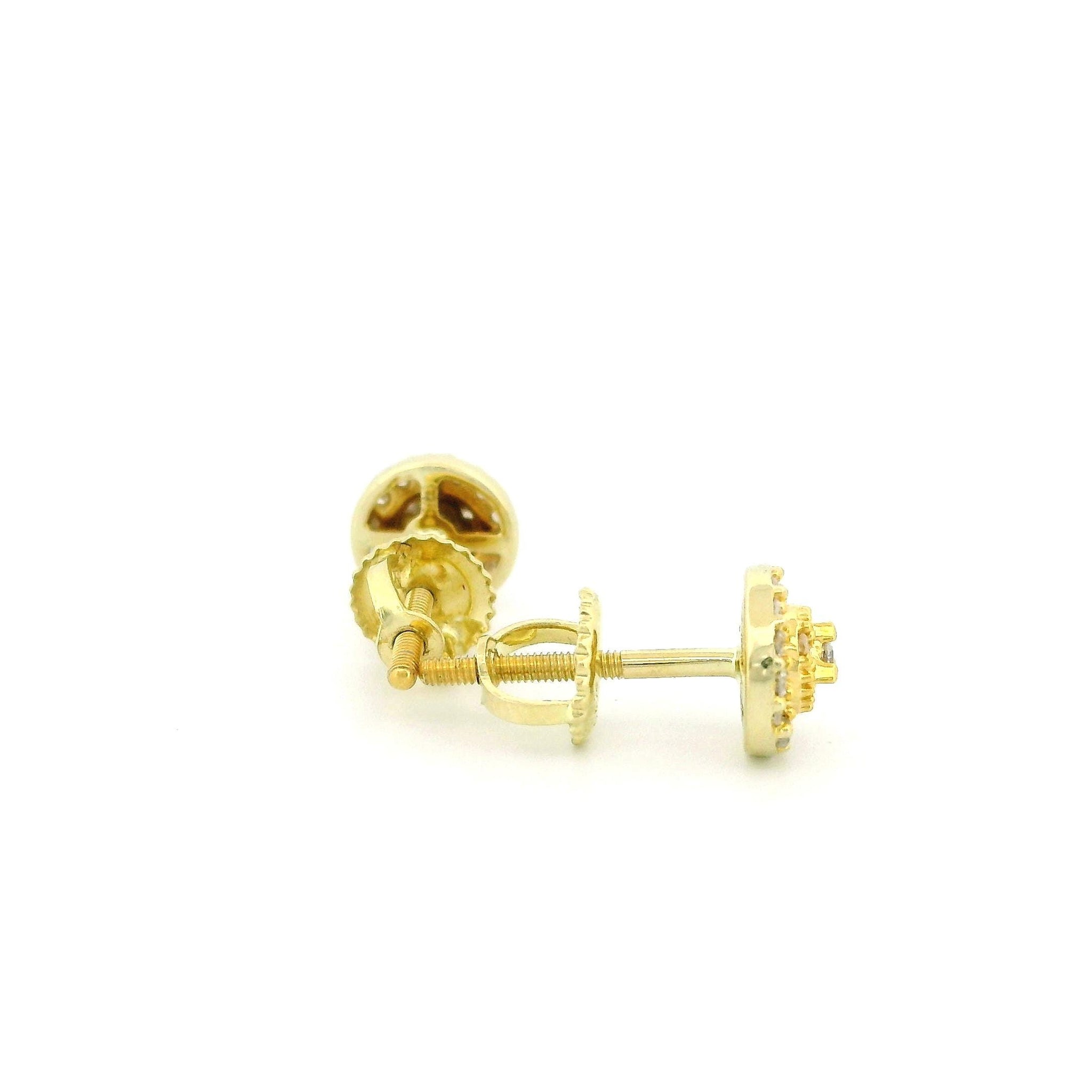 14k Yellow Gold Diamond Stud Earrings, Two-Layer Raised Design, Tiny Round Natural Diamonds, Dainty Real Gold Jewelry Gift