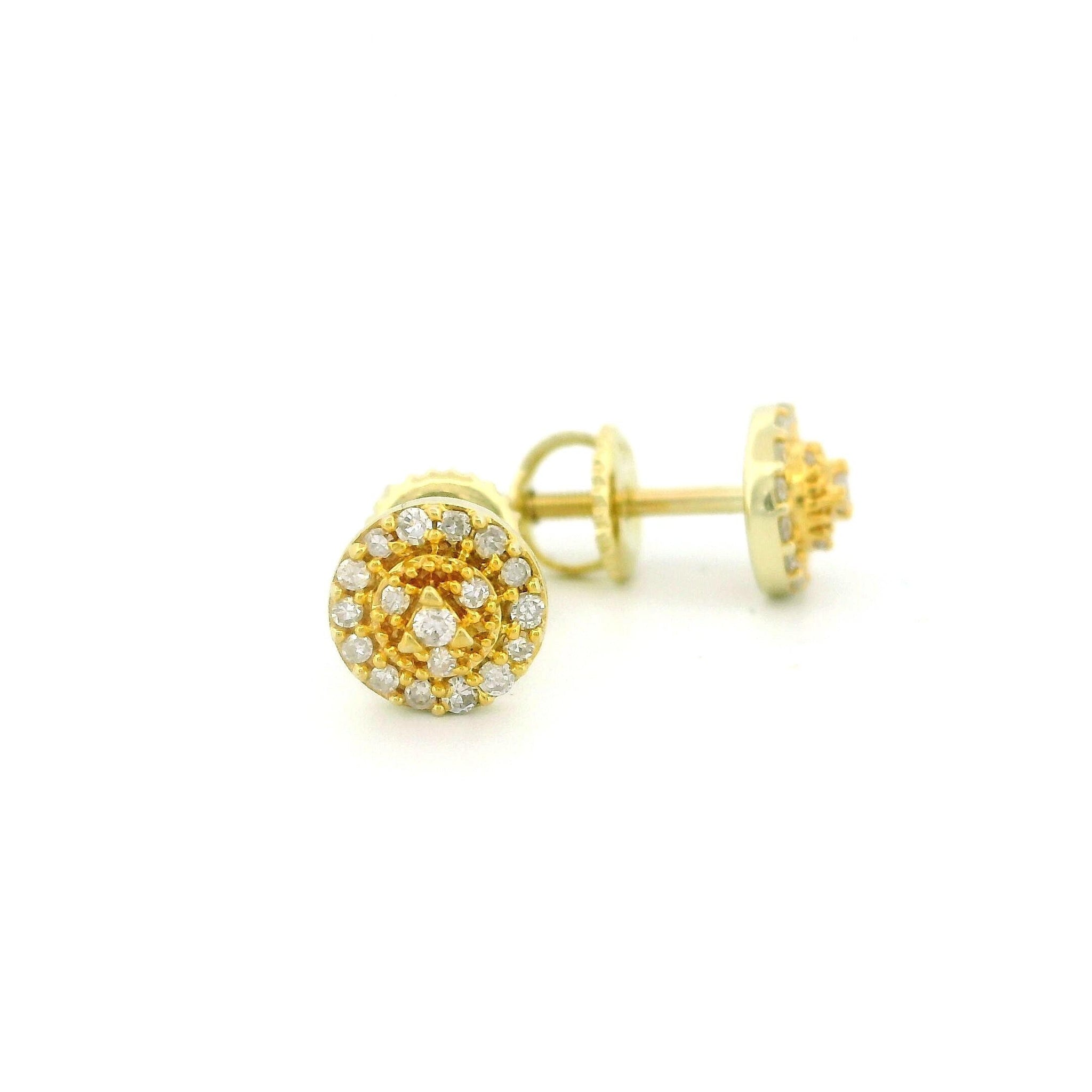 14k Yellow Gold Diamond Stud Earrings, Two-Layer Raised Design, Tiny Round Natural Diamonds, Dainty Real Gold Jewelry Gift