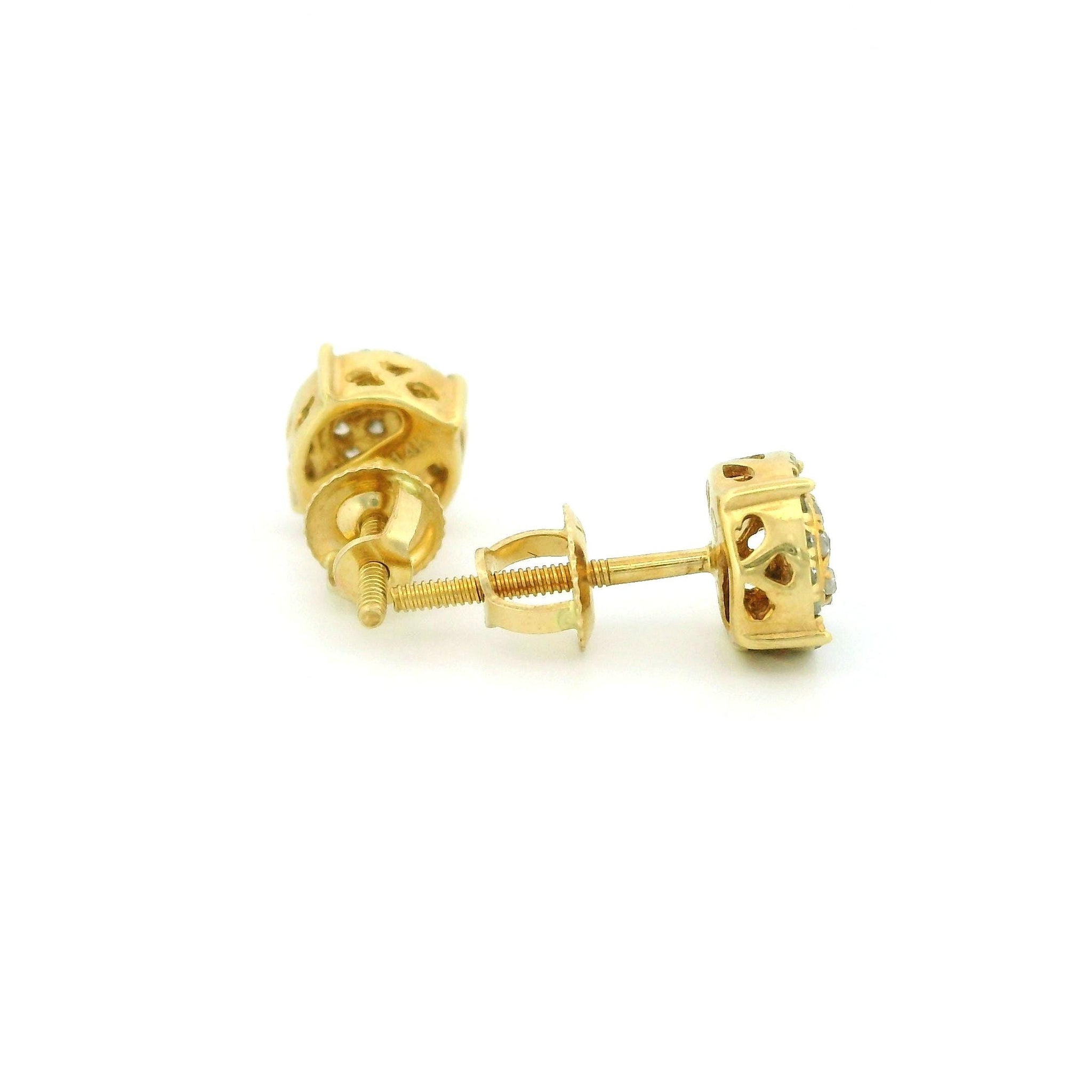 14k Yellow Gold Round Diamond Cluster Stud Earrings, Raised 4-Prong Setting, Tiny Natural Diamonds, Real Gold Fine Jewelry Gift