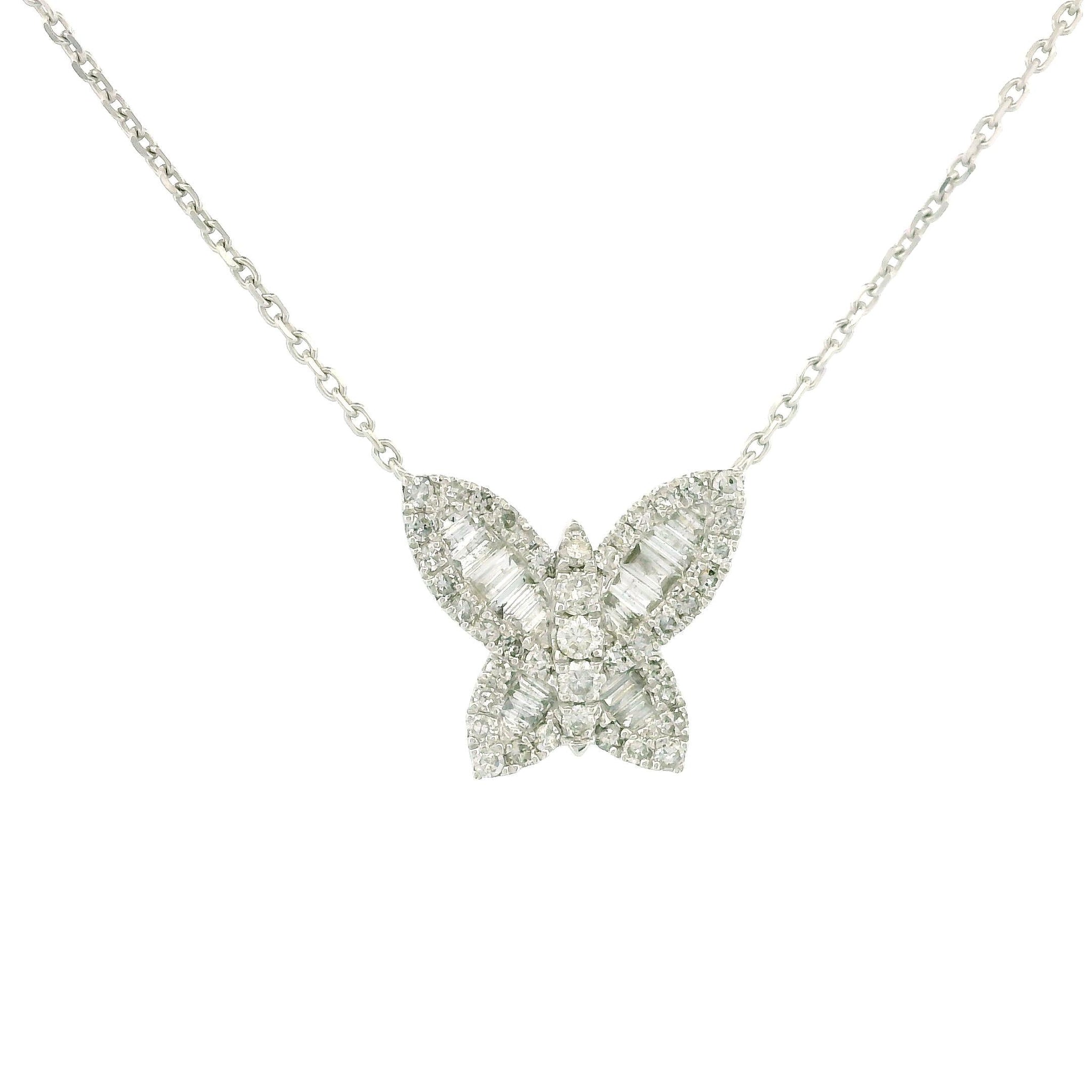 10k White Gold Butterfly Necklace, Diamond Charm, Dainty Gold Necklace, Real Gold Jewelry, Minimalist Butterfly Pendant, Fine Jewelry Gift