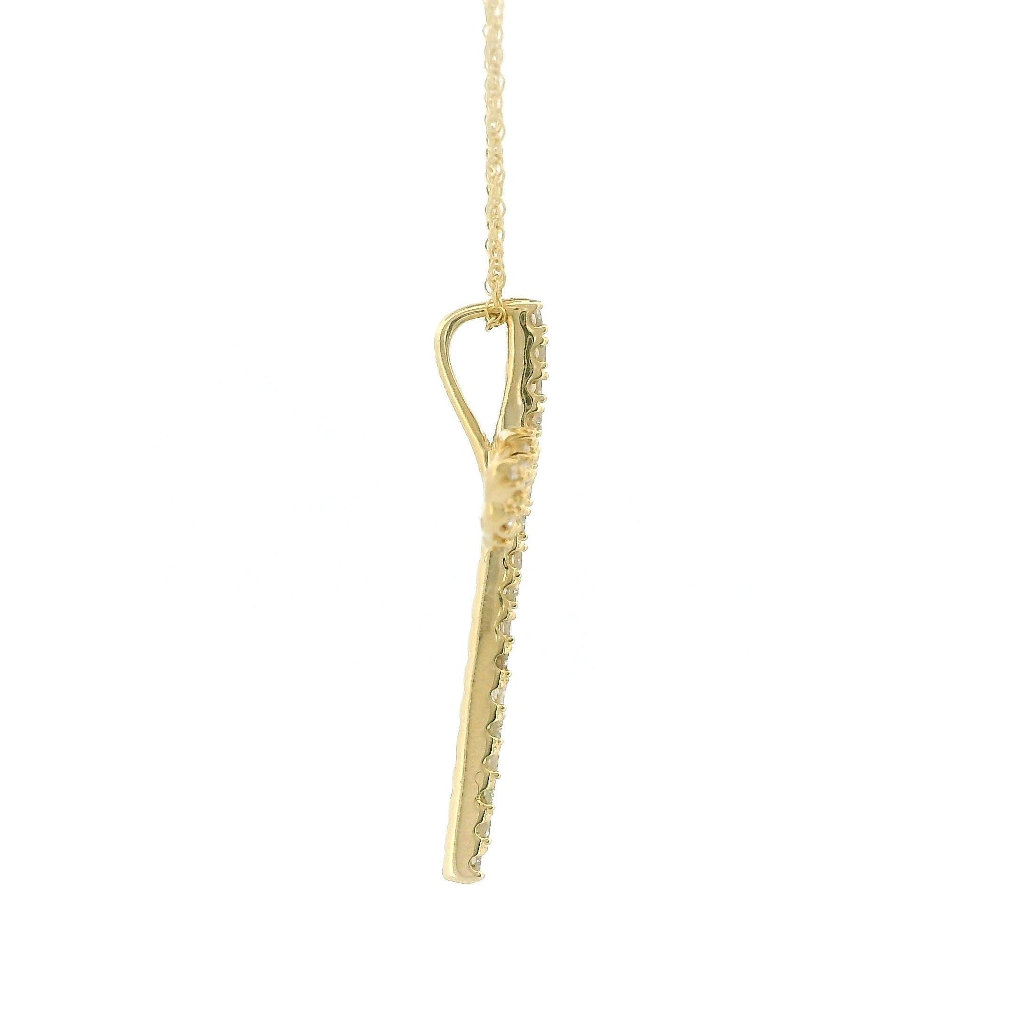 14k Yellow Gold Cross Necklace, Angel Wings Charm, Diamond Pendant, Dainty Gold Necklace, Real Gold Jewelry, Tiny Diamond Cross