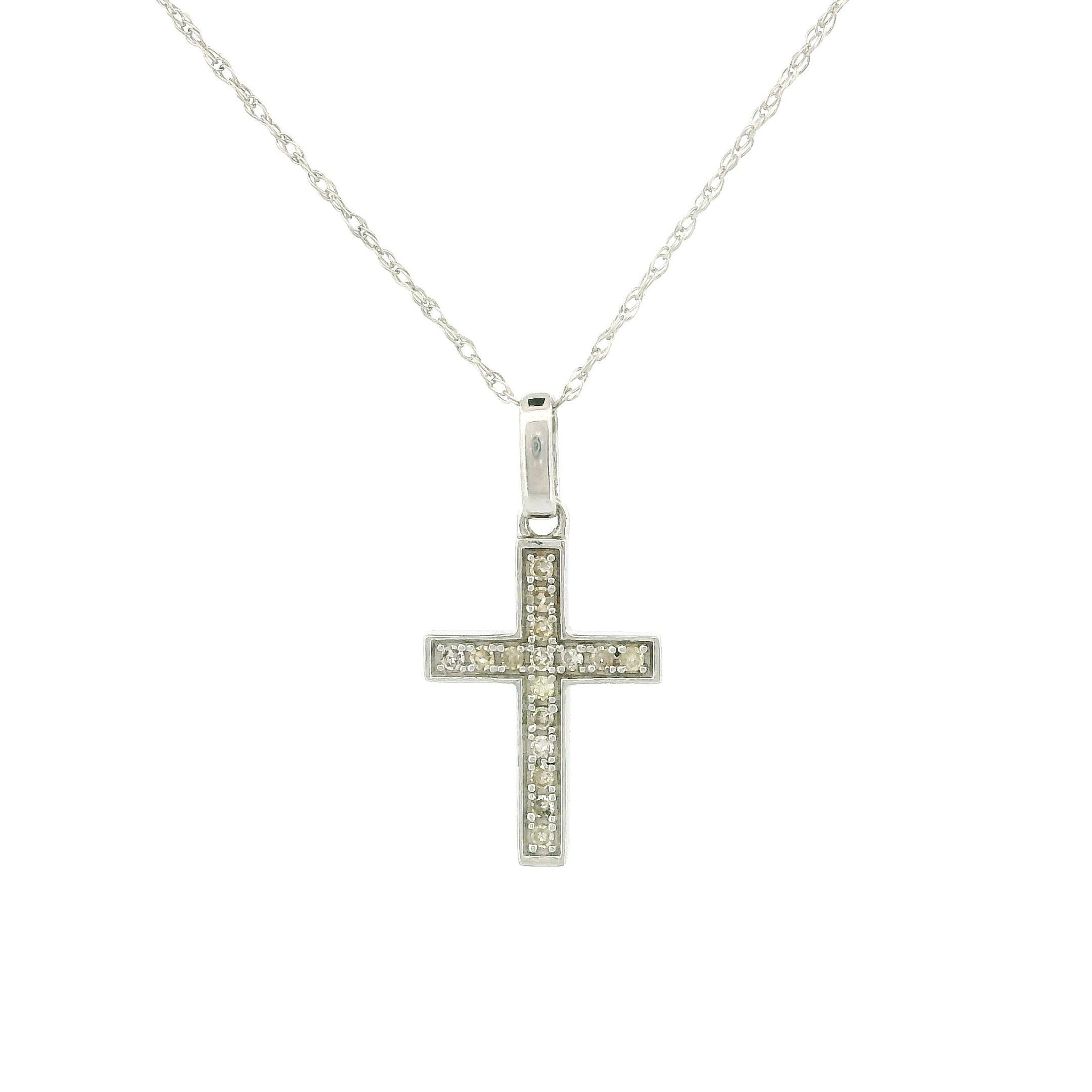 14kt Gold Small Cross Charm Necklace, Diamond Cross Pendant 0.12ct, Yellow Gold or White Gold, Dainty Rope Chain, Tiny Cross Necklace