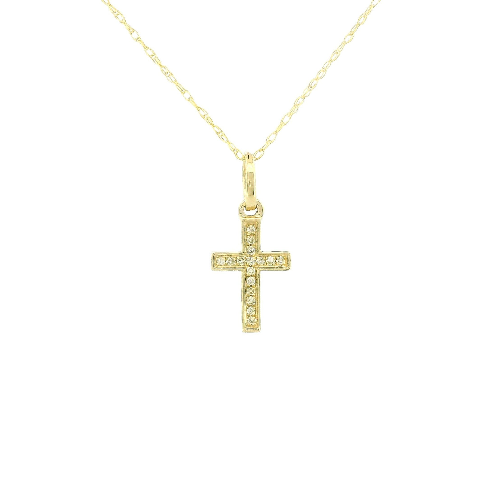 14k Gold Cross Charm Necklace, Tiny Diamond Necklace 0.05ct, White Gold or Yellow Gold, Dainty Rope Chain, Minimalist Jewelry