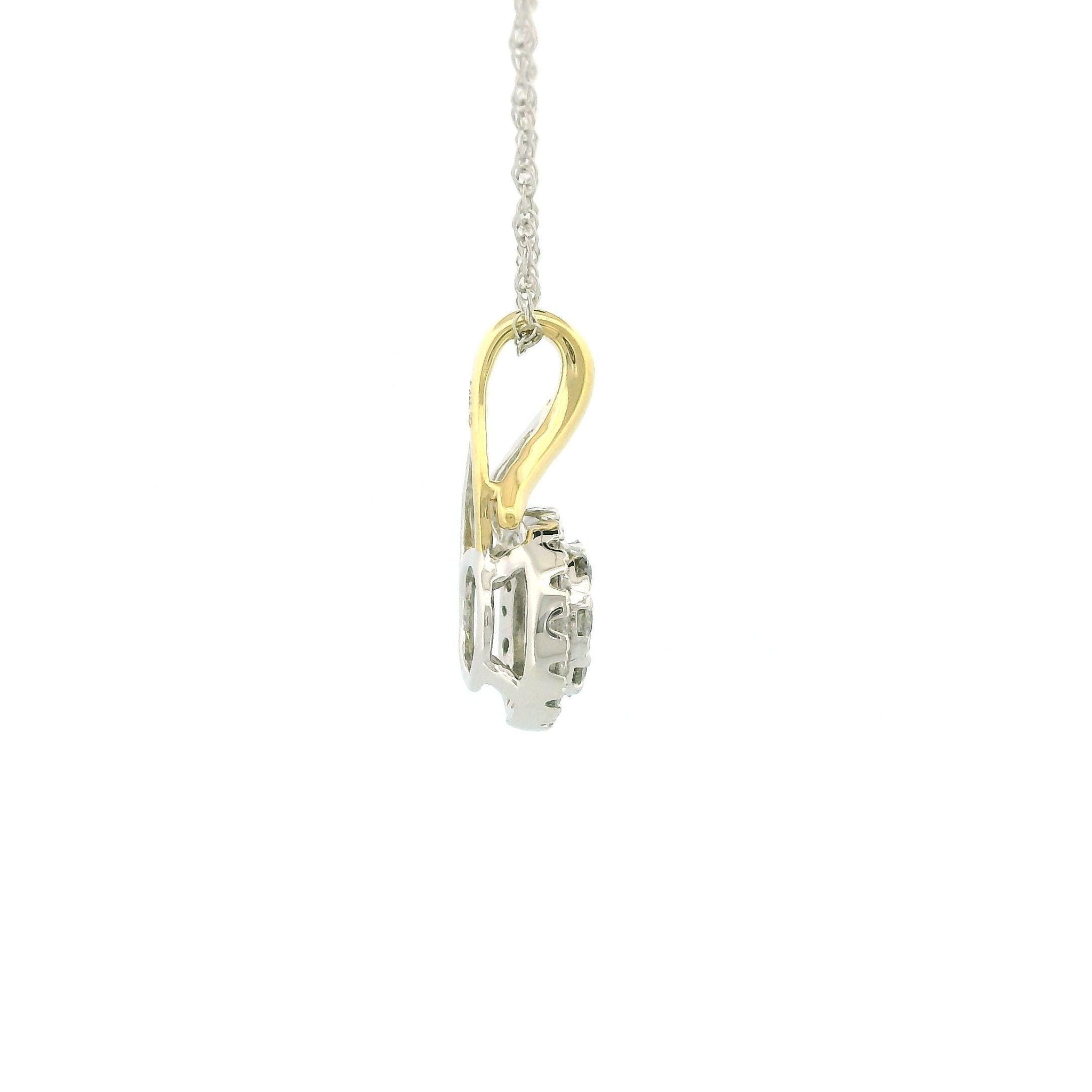 14k Gold Charm Necklace, Two Tone Round Diamond Pendant, Yellow and White Gold, Dainty Rope Chain, Minimalist Jewelry