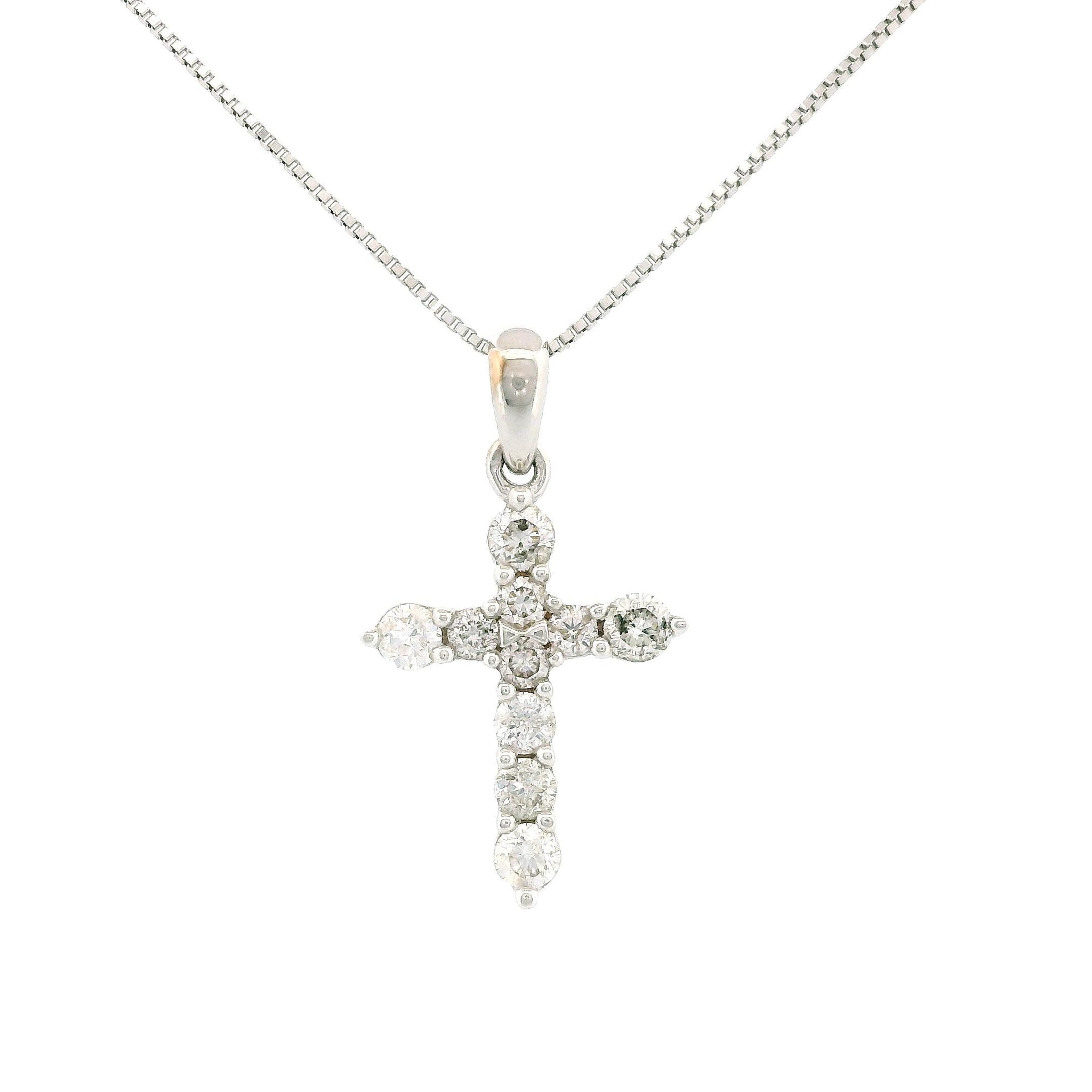 14k gold, white gold, cross charm, diamond charm,  prong set, box chain, 0.30ct, religious gift, dainty cross, real diamond, charm necklace