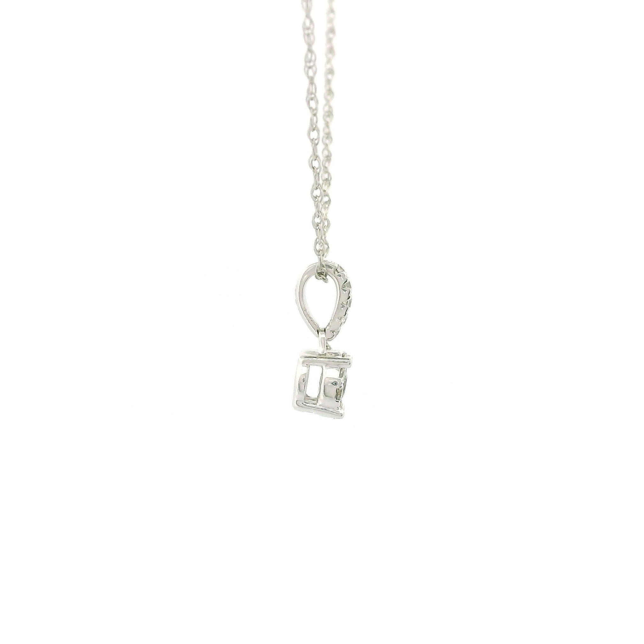 14k Gold Charm Necklace, White Gold Round Cluster Diamond Pendant, 0.10ct Natural Diamond, Dainty Rope Chain, Minimalist Necklace
