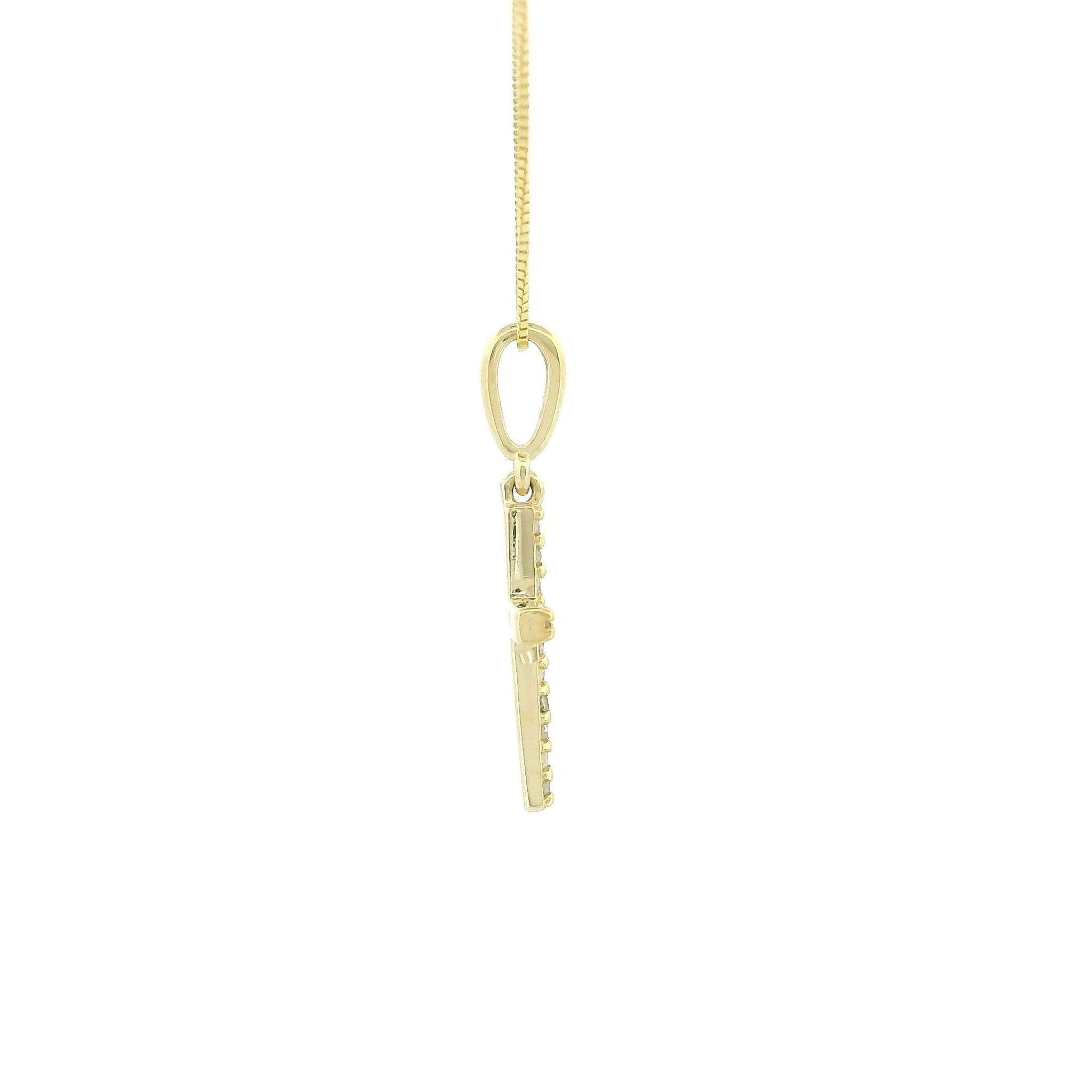 10kt Gold Small Cross Charm Necklace, Natural Diamond Cross Pendant 0.08ct, Yellow Gold, Tiny Box Chain, Dainty Religious Necklace