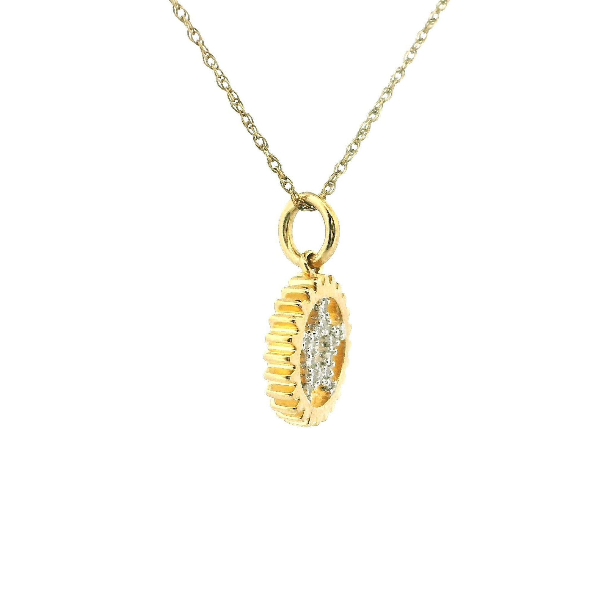 10kt Gold Star Halo Charm Necklace, Natural Diamond Pendant 0.06ct, Yellow Gold and White Gold, Tiny Round Rope Chain