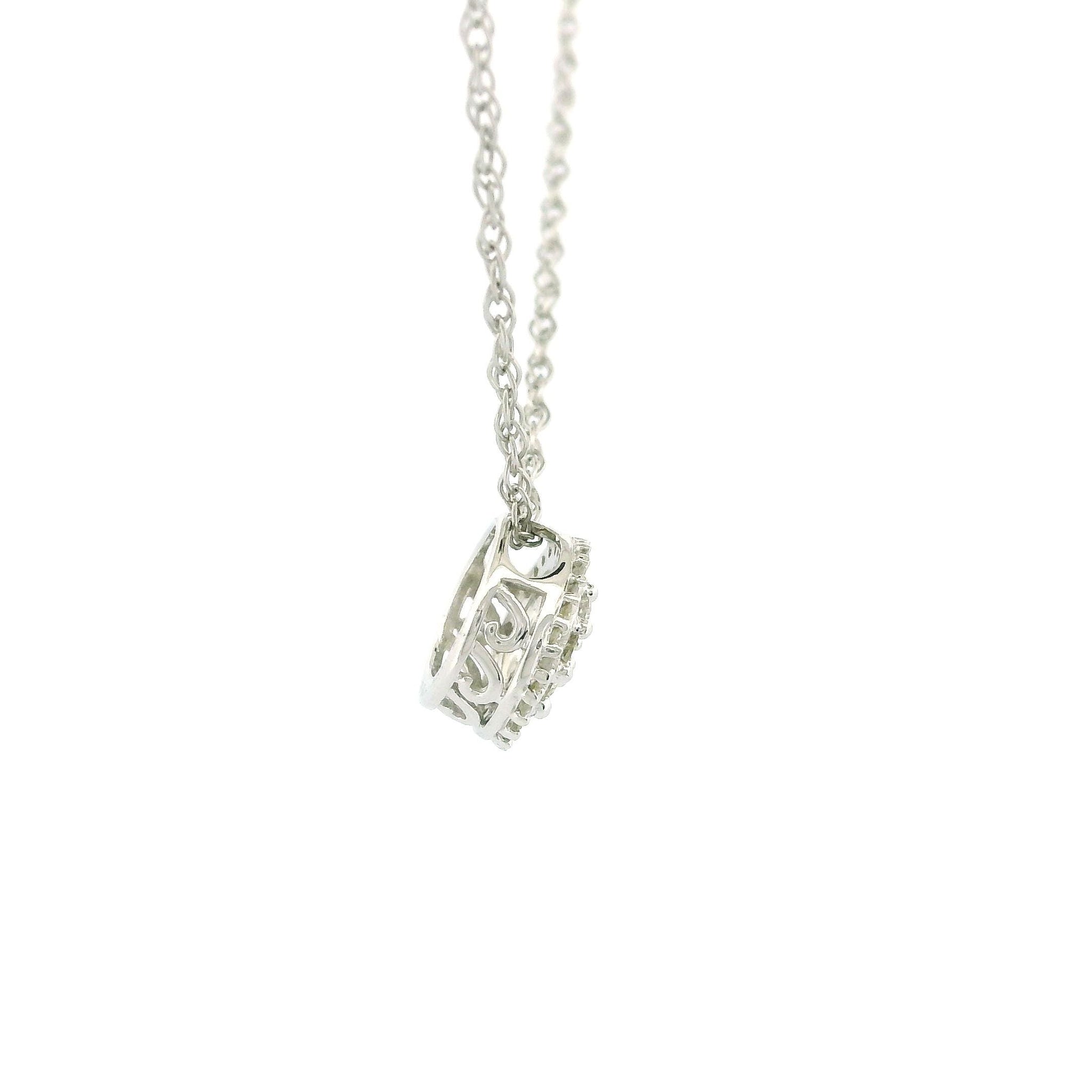 10k White Gold Halo Cluster Diamond Necklace, 0.17ct Natural Diamond Charm, Dainty Rope Chain, Tiny Round and Tapered Diamonds, Elegant Gift