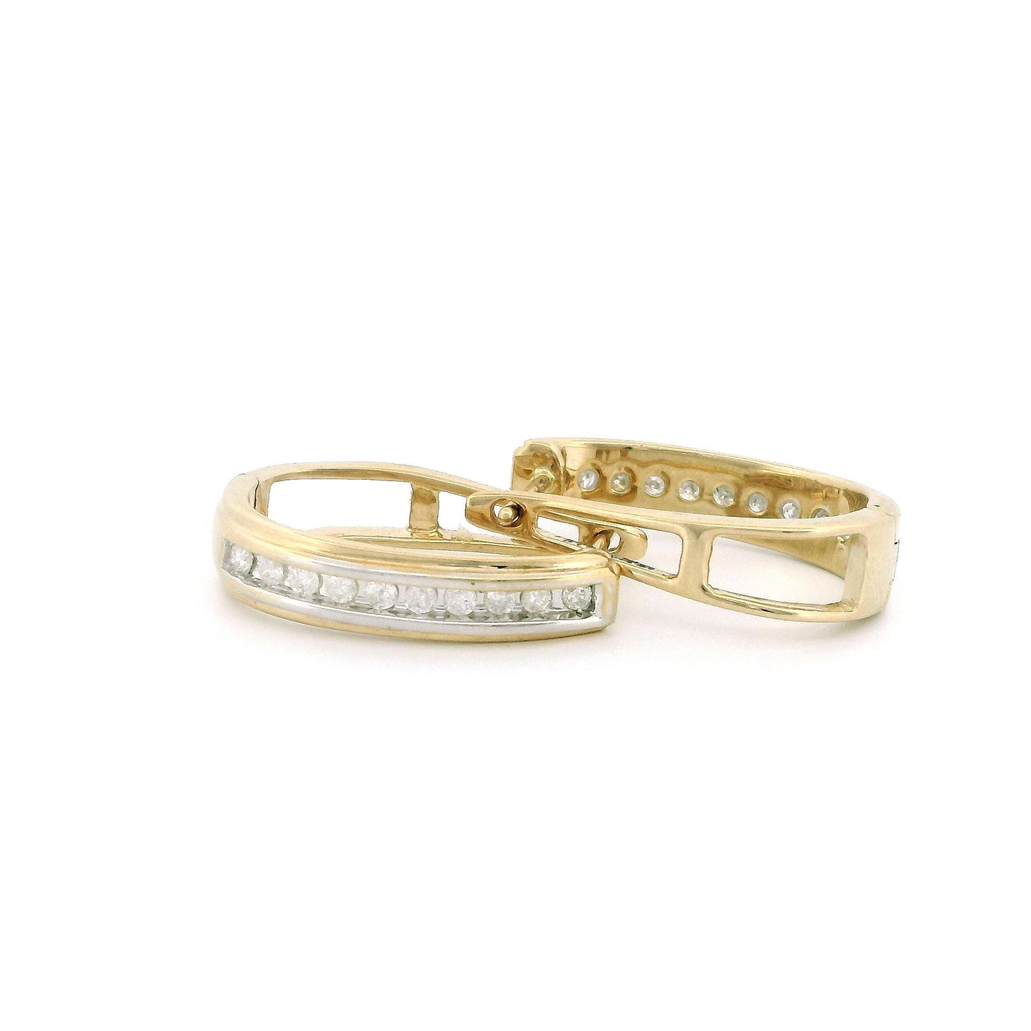 14k Yellow Gold Diamond Oval Hoop Earrings, 0.32ct Natural Round Diamonds, Clip Lock