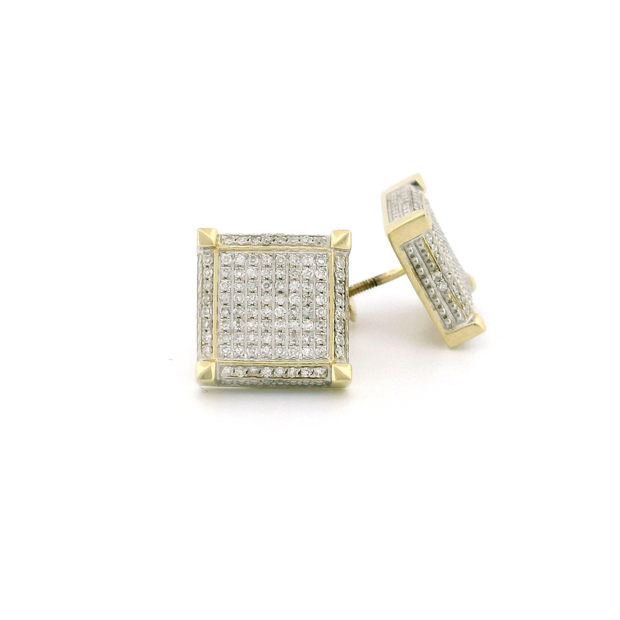 14k Yellow Gold Diamond Stud Earrings, 0.52ct Natural Round Diamonds, Side-Edge Accent, Screw Back