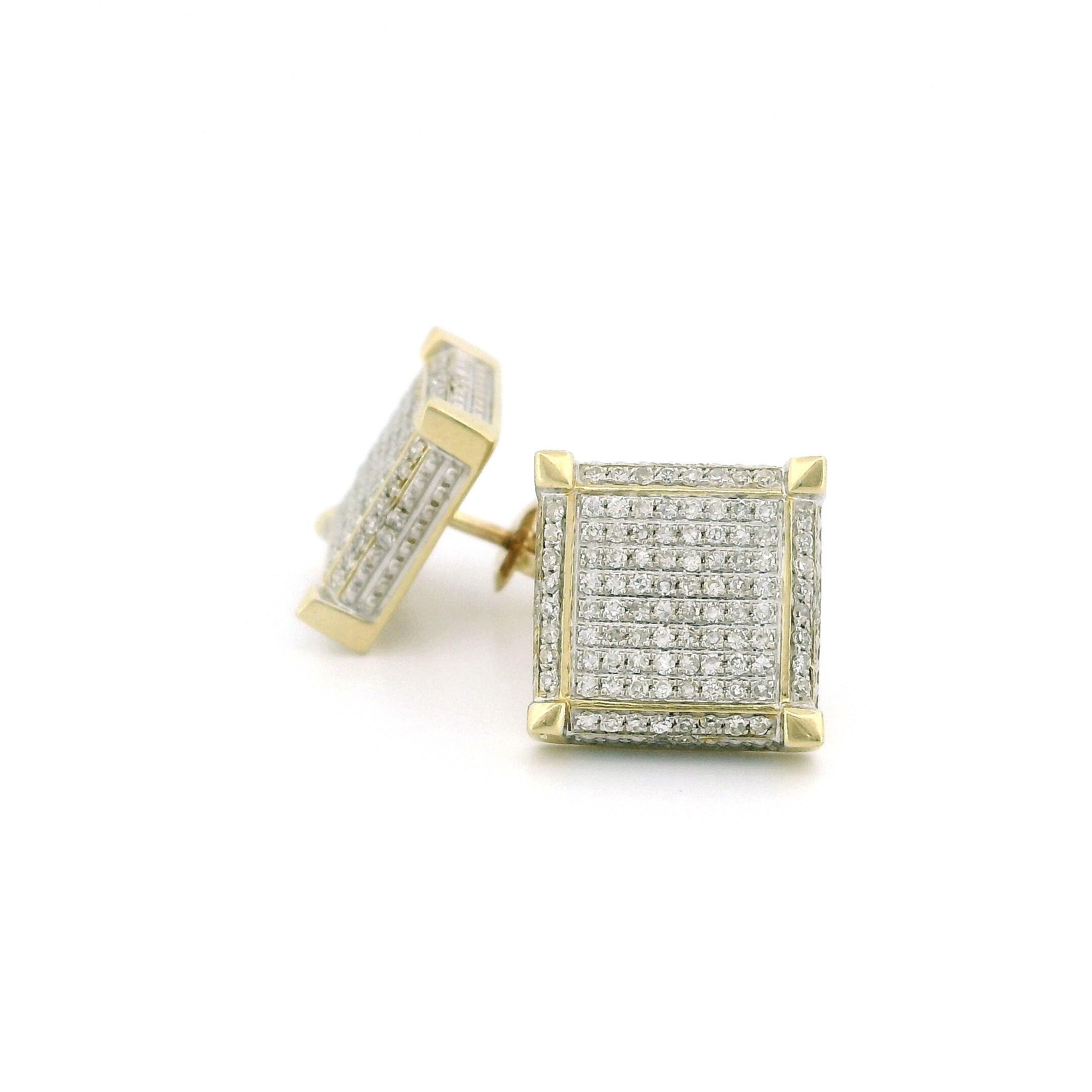 14k Yellow Gold Diamond Stud Earrings, 0.52ct Natural Round Diamonds, Side-Edge Accent, Screw Back