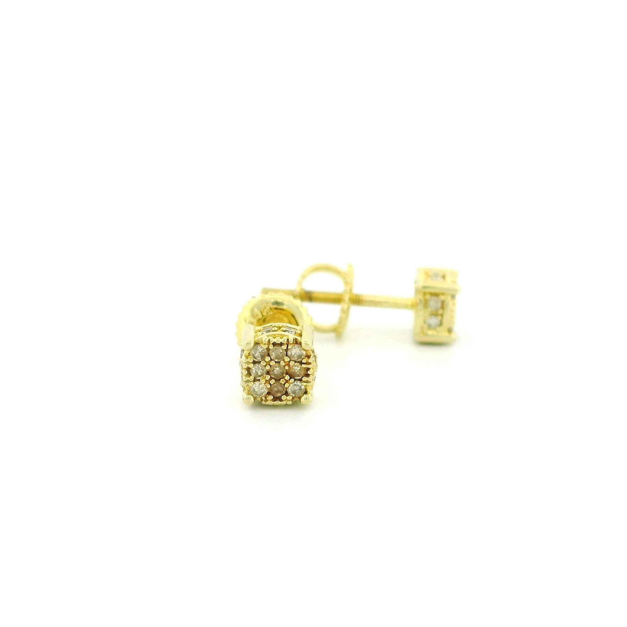 14k Yellow Gold Diamond Cluster Stud Earrings, 0.18ct Natural Tiny Round Diamonds, 4-Prong Design, Side Accent, Screw Back