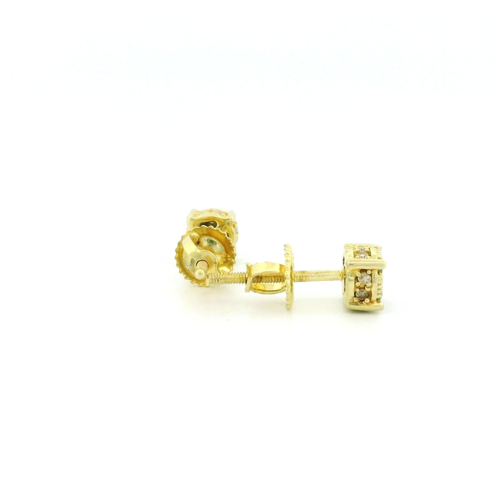 14k Yellow Gold Diamond Cluster Stud Earrings, 0.18ct Natural Tiny Round Diamonds, 4-Prong Design, Side Accent, Screw Back