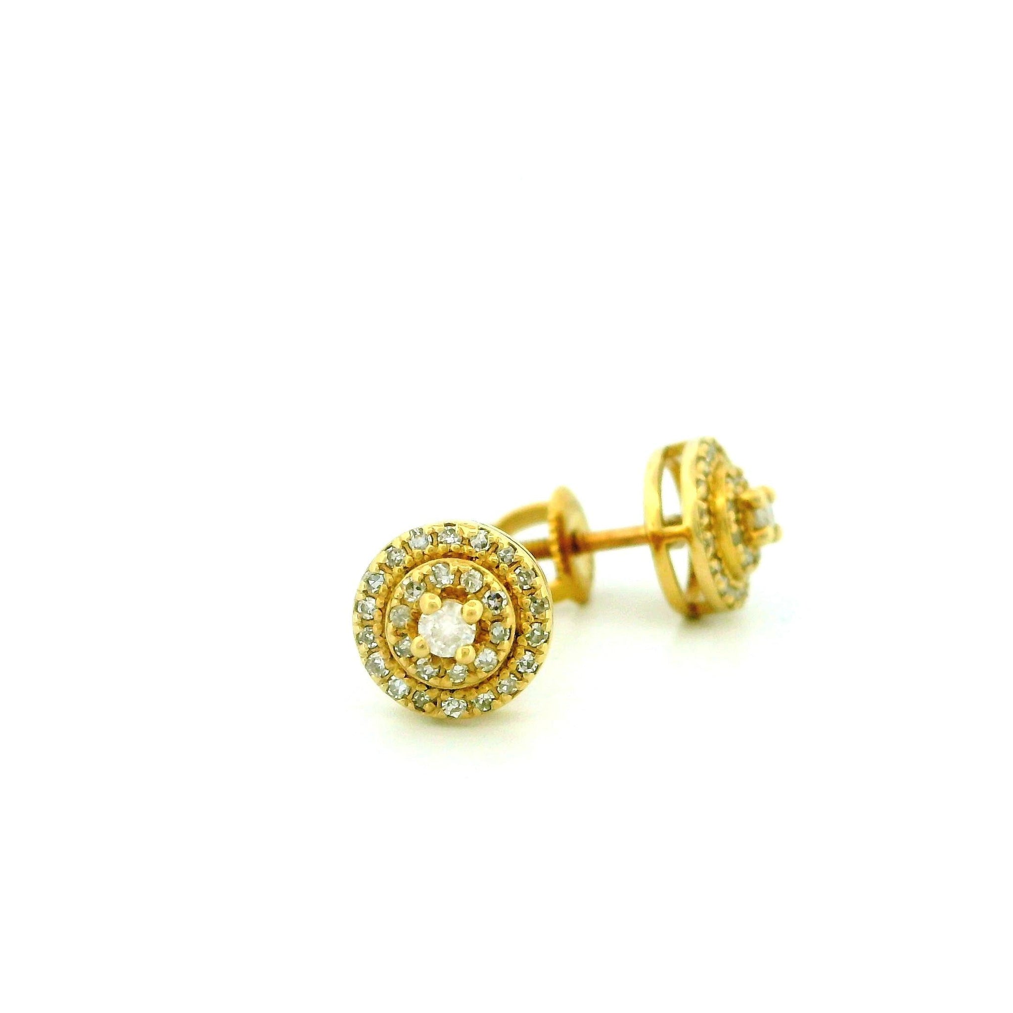 14k Yellow Gold Diamond Stud Earrings, 0.20ct Natural Tiny Round Diamonds, Round Shape with Three Raised Layers, Screw Back